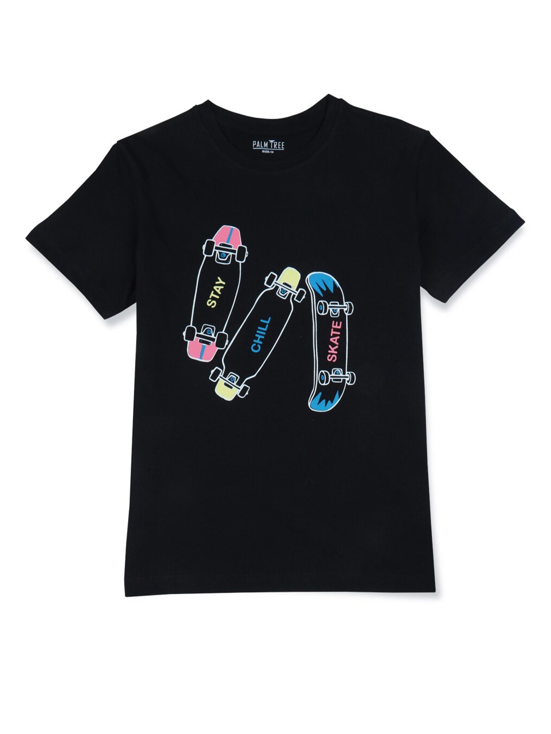 

Palm Tree Boys Graphic Printed Cotton T-shirt, Black