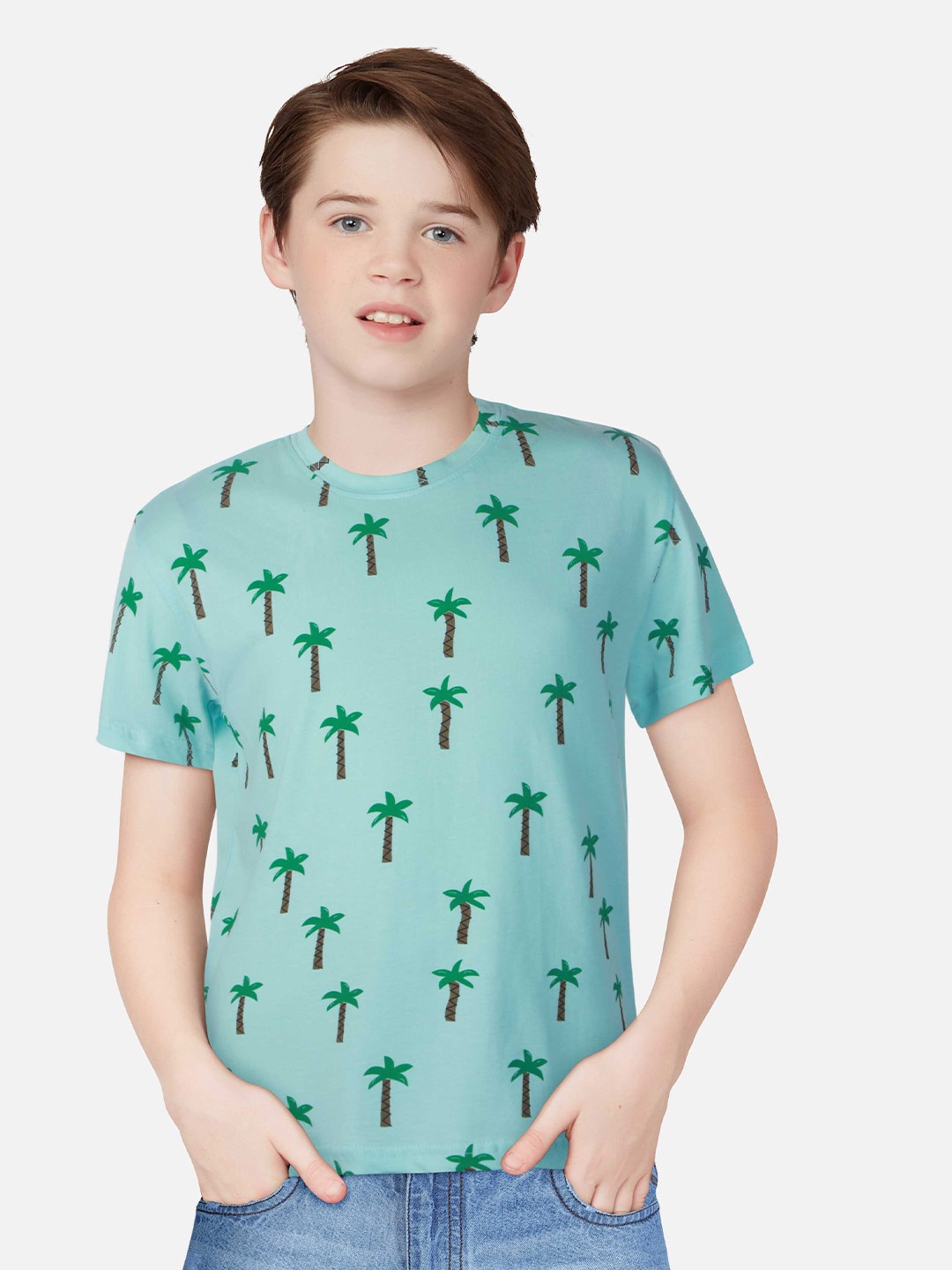 

Palm Tree Boys Conversational Printed T-shirt, Sea green