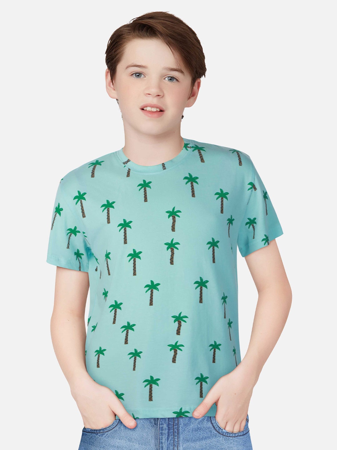 

Palm Tree Boys Conversational Printed T-shirt, Sea green