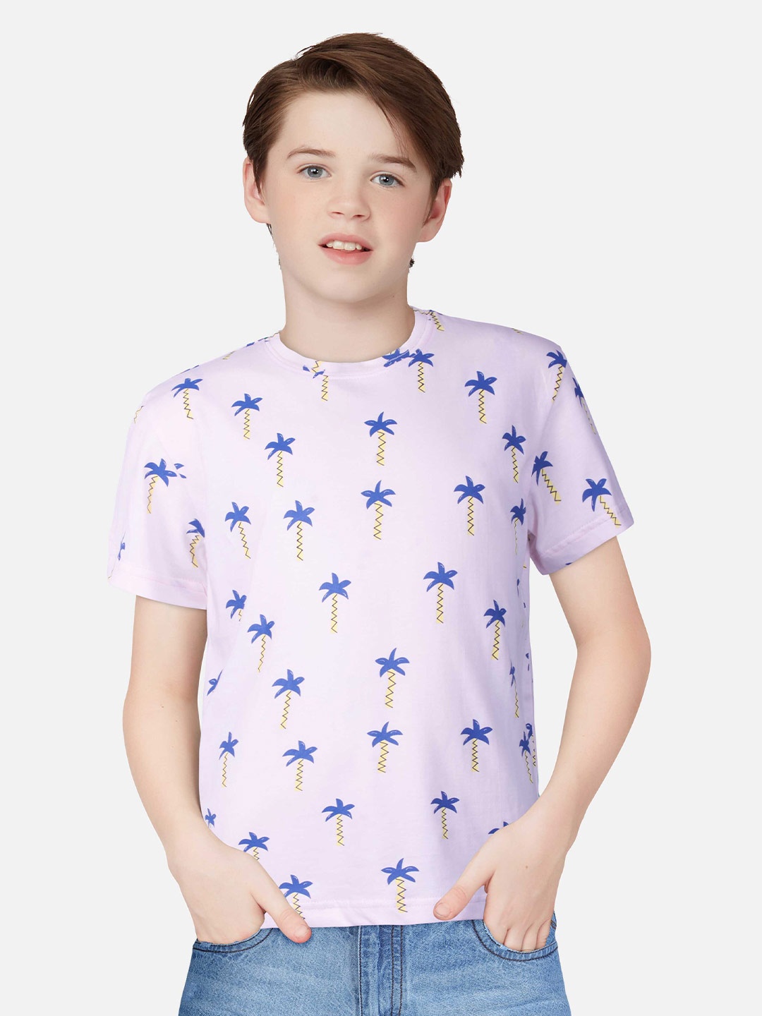 

Palm Tree Boys Floral Printed Cotton T-shirt, Lavender