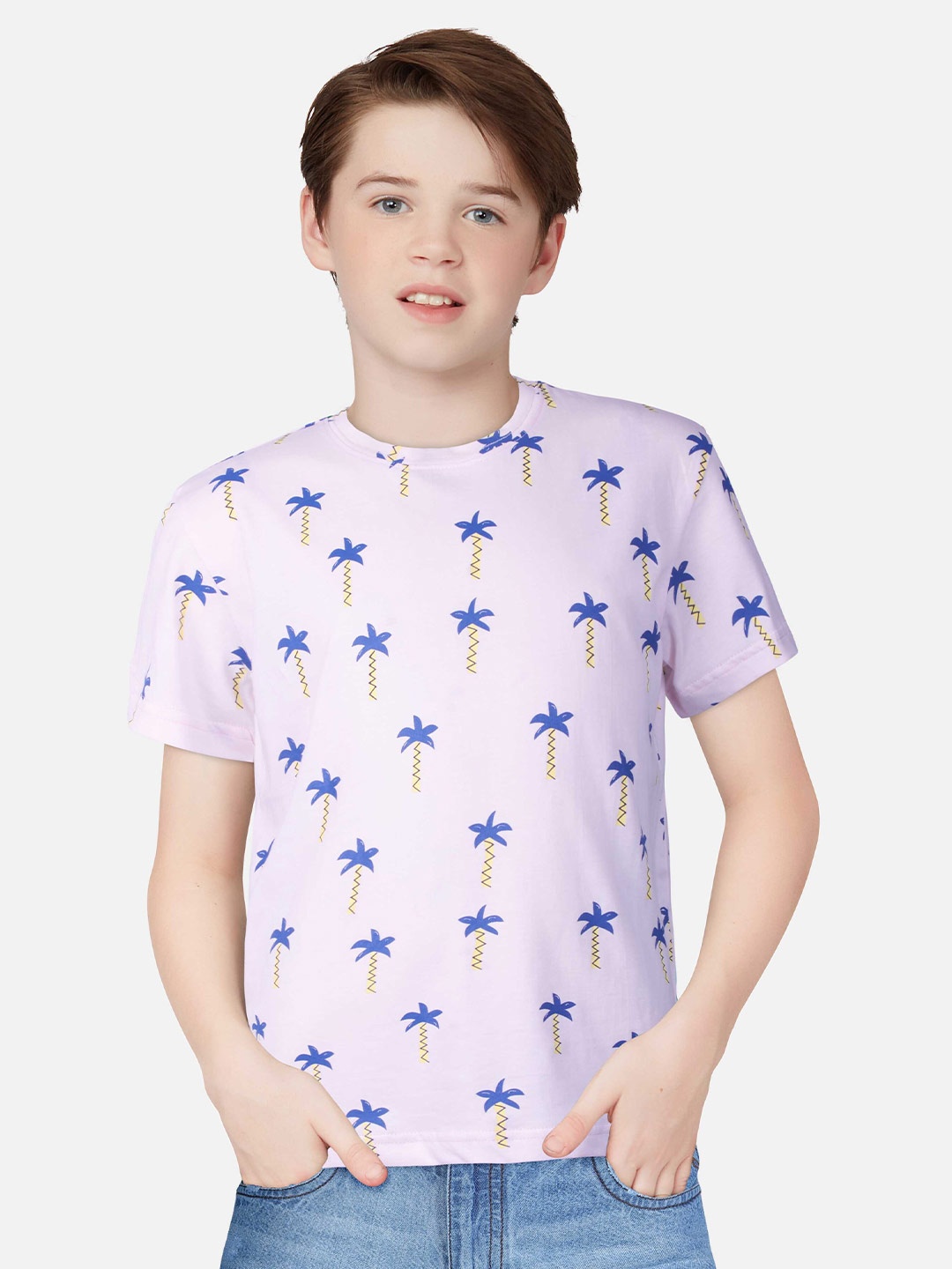

Palm Tree Infant Boys Floral Printed Cotton T-shirt, Lavender