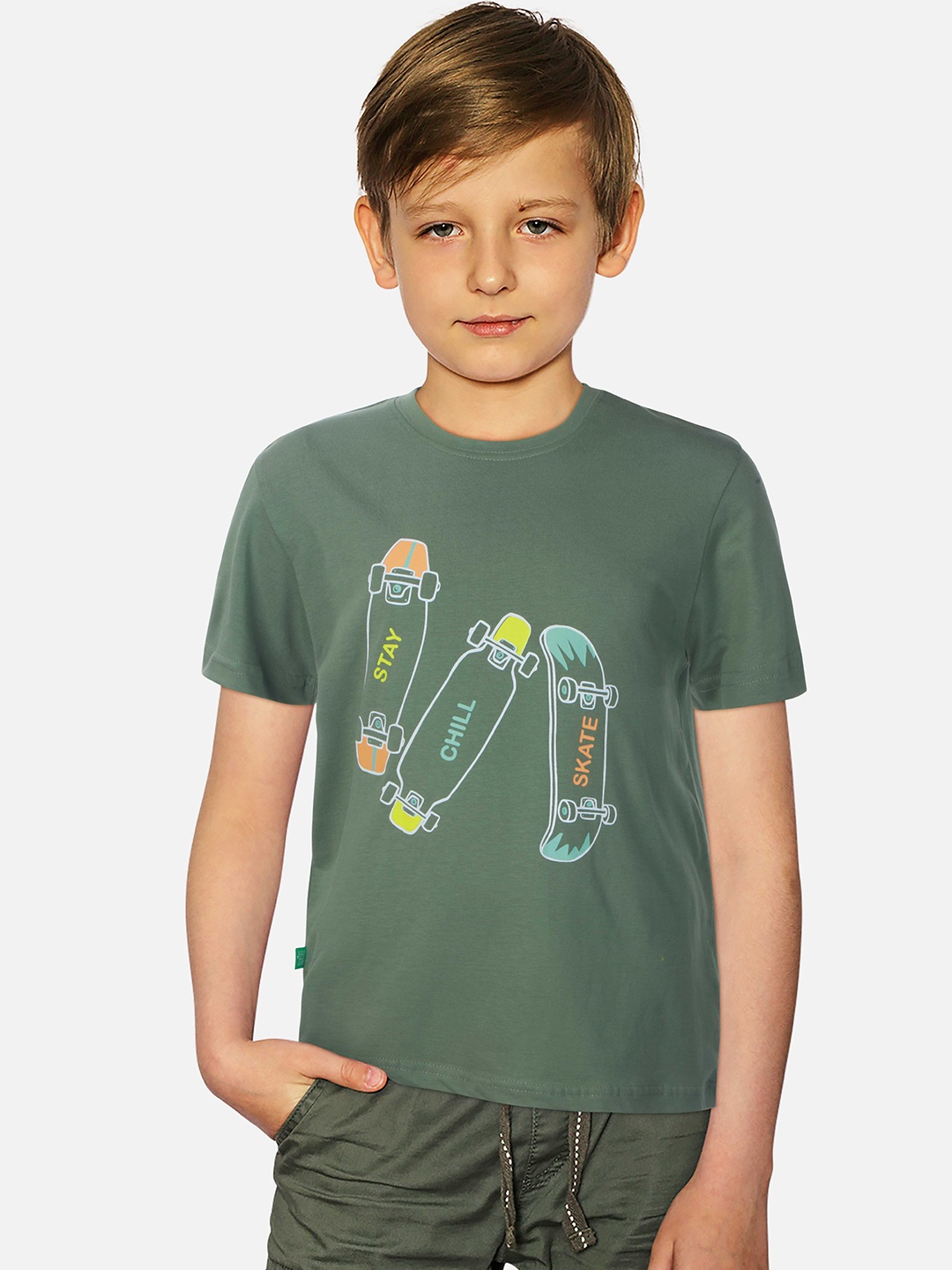 

Palm Tree Boys Typography Printed T-shirt, Green