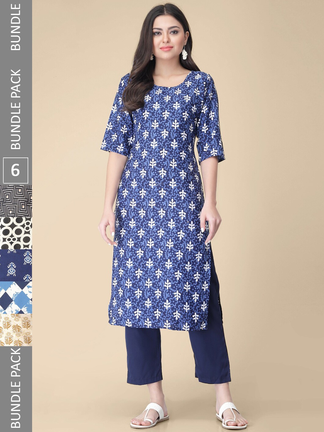 

7Threads Selection Of 6 Ethnic Motif Printed Straight Kurta, Blue