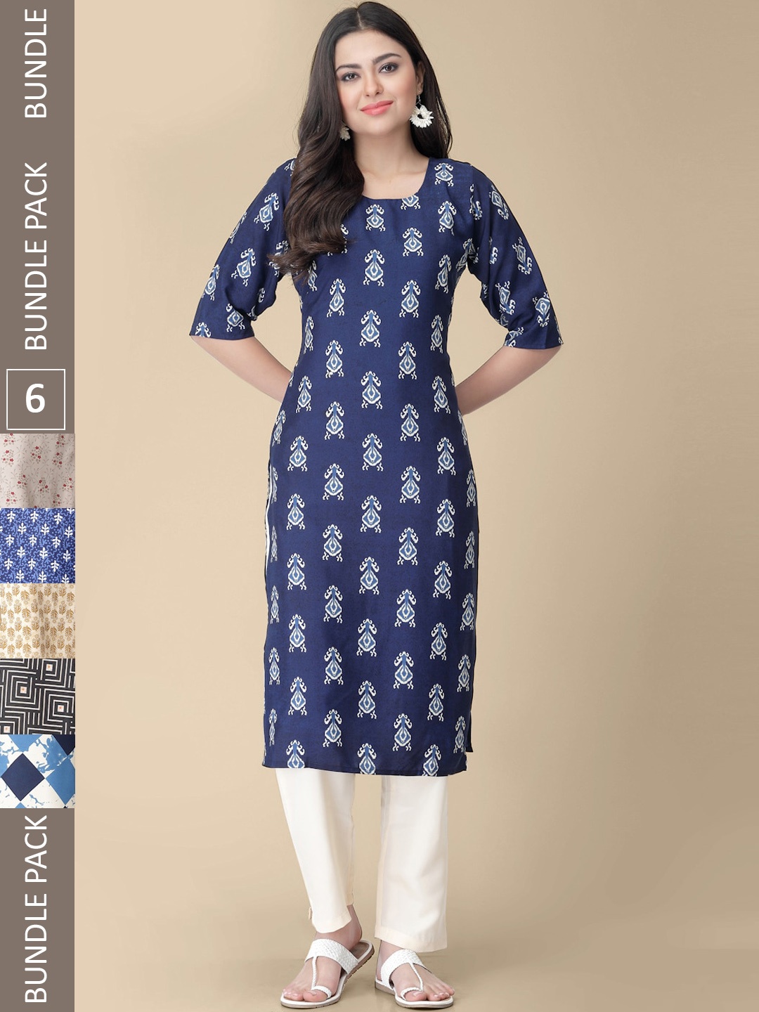 

7Threads Selection Of 4 Printed Crepe Kurta, Navy blue