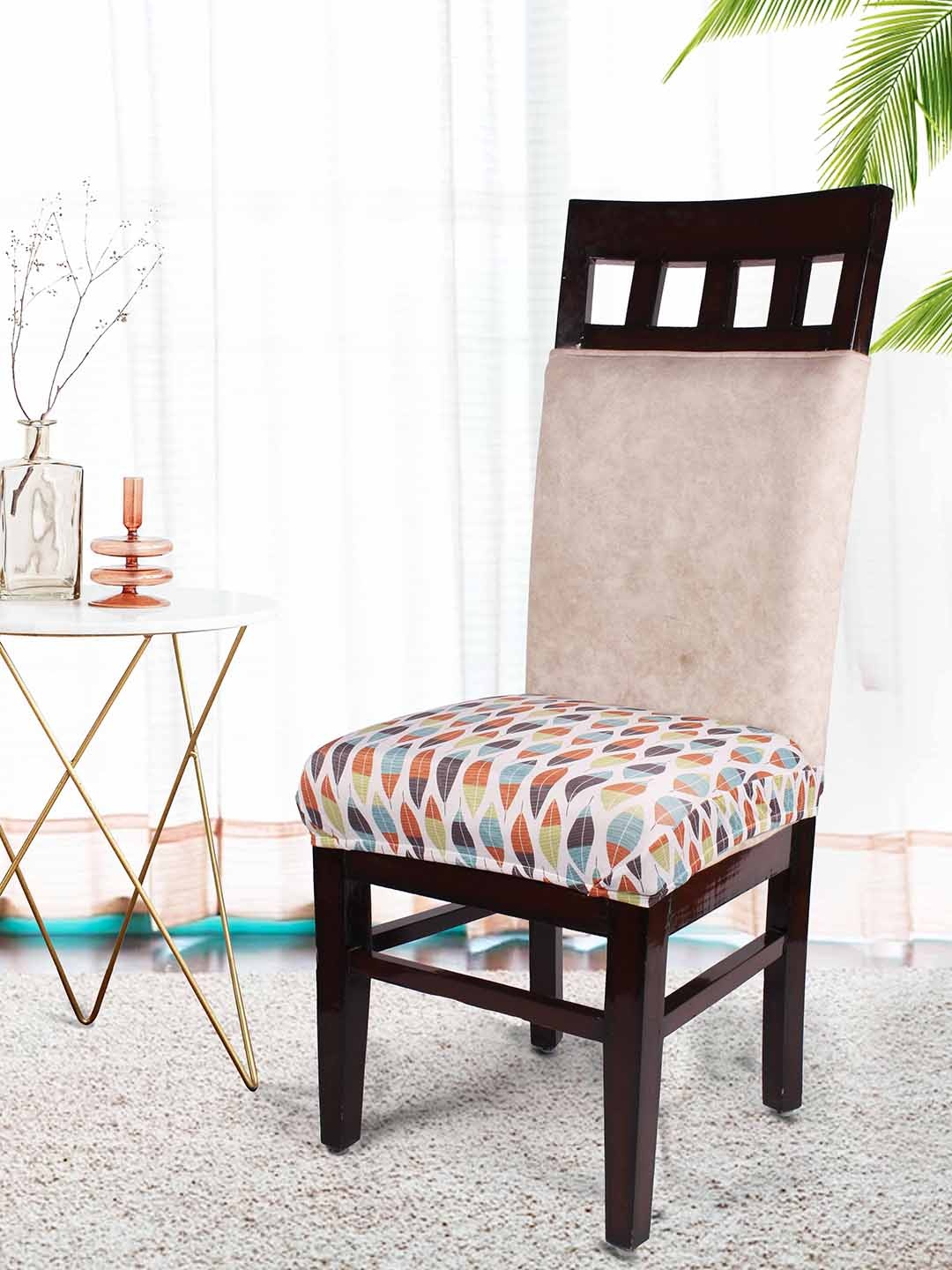 

STITCHNEST White & Blue 6 Pieces Printed Chair Covers