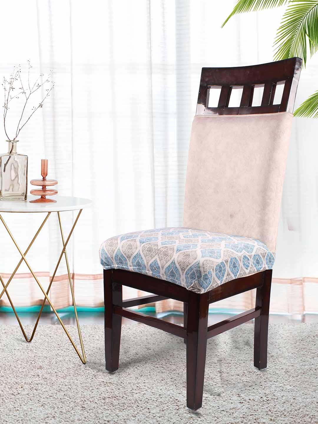 

STITCHNEST White & Blue 6 Pieces Printed Chair Covers