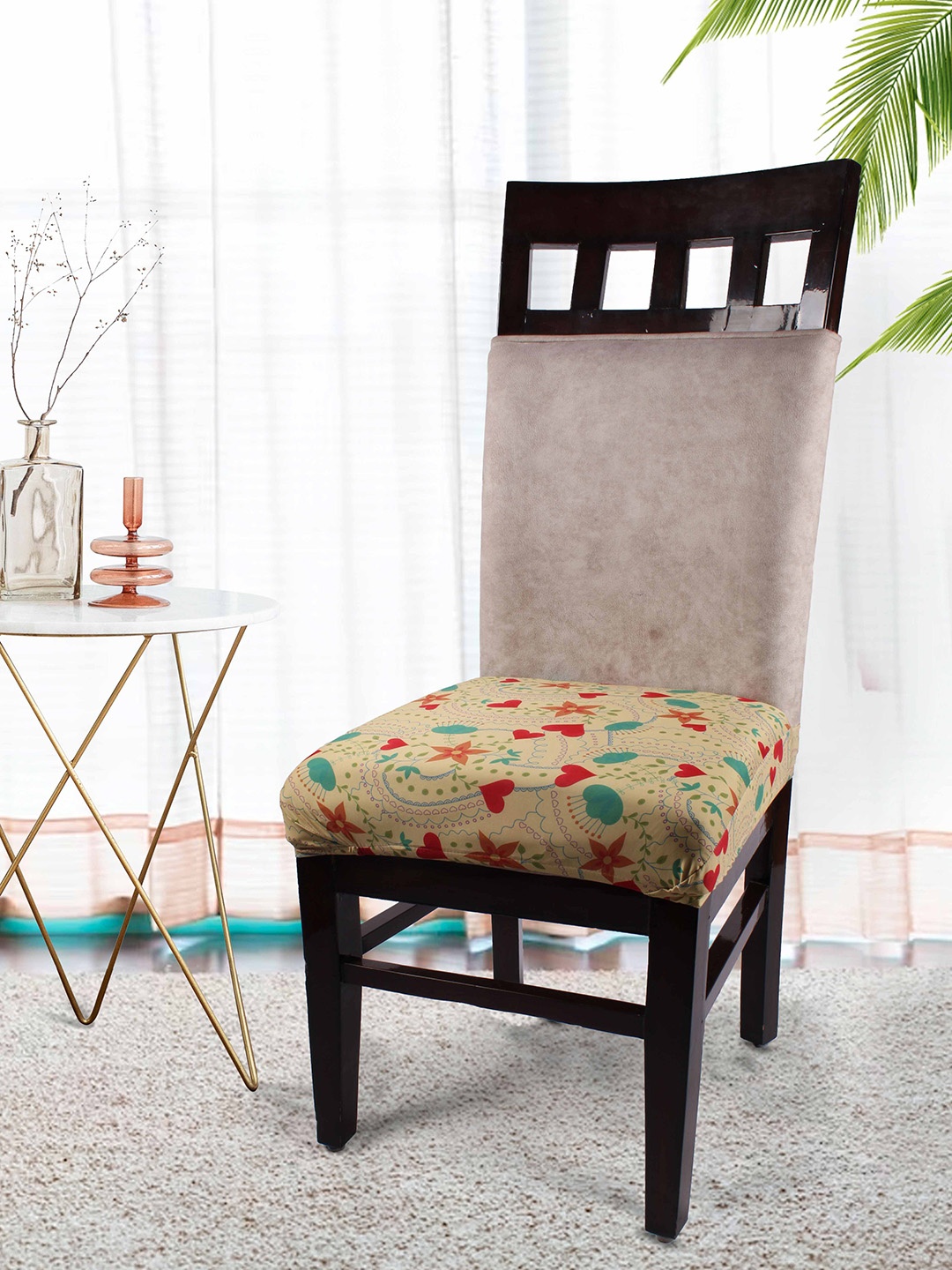 

STITCHNEST Yellow & Blue 6 Pieces Printed Chair Covers