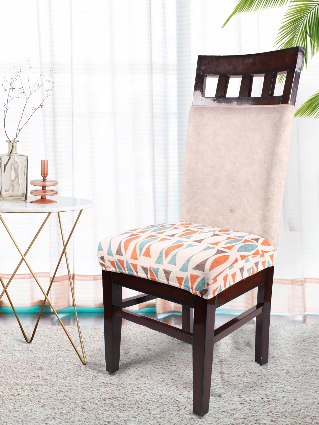 

STITCHNEST Peach Colored & Blue 6 Pieces Printed Half Chair Covers