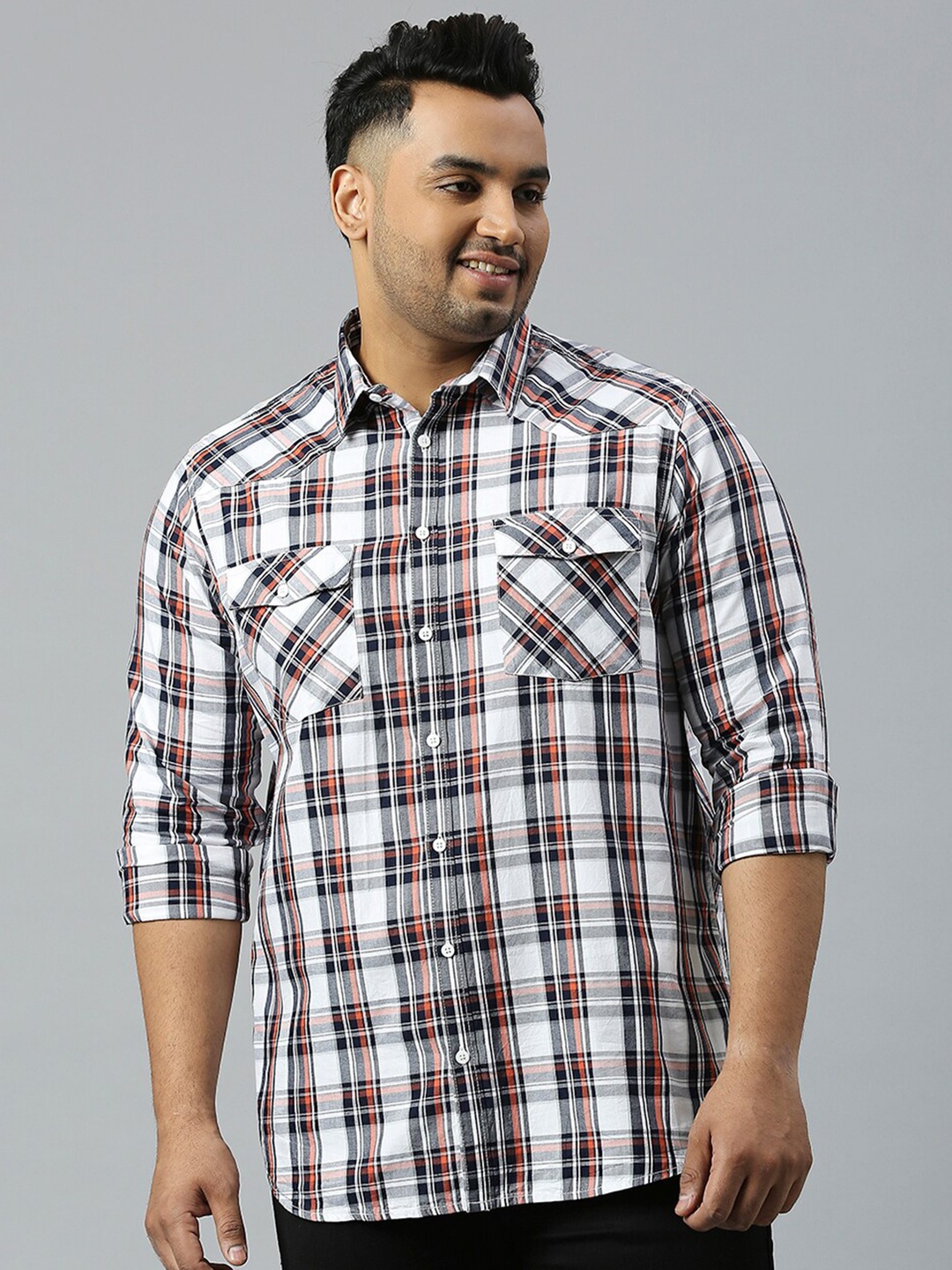 

Sztori Plus Size Classic Tartan Checked Pure Cotton Casual Shirt, White