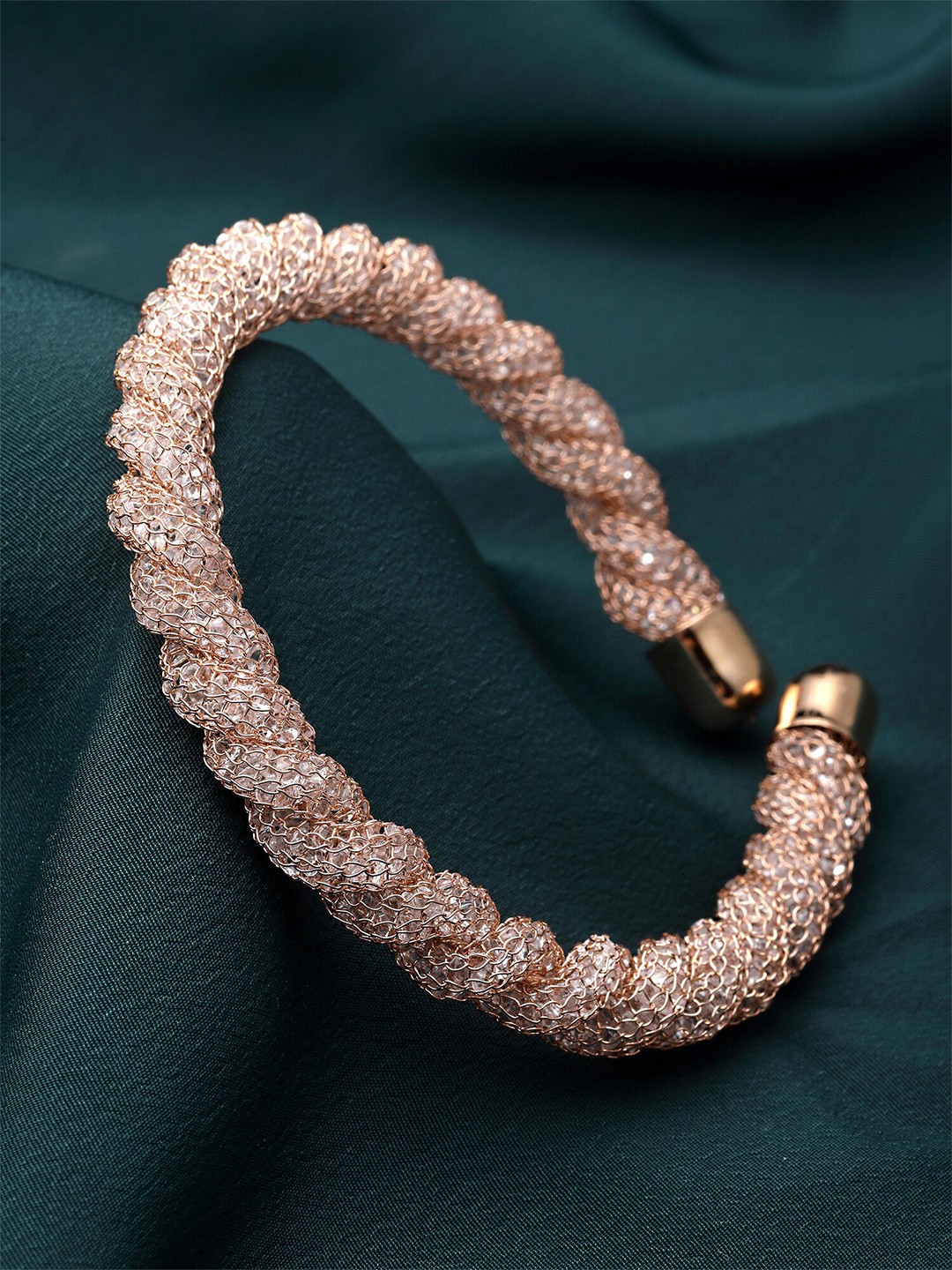 

KARATCART Women Rose Gold-Plated Crystals Cuff Bracelet