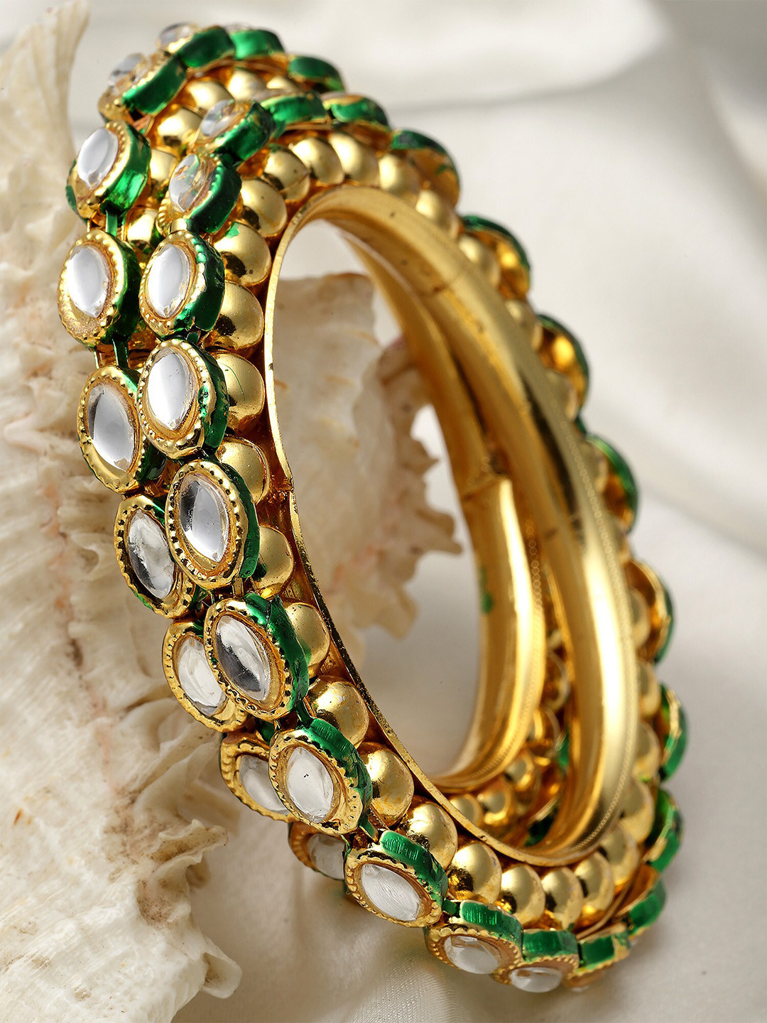 

KARATCART Set Of 2 Gold-Plated Kundan-Studded Bangles