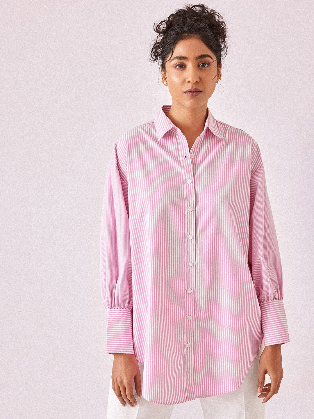 

The Label Life Spread Collar Striped Casual Shirt, Pink