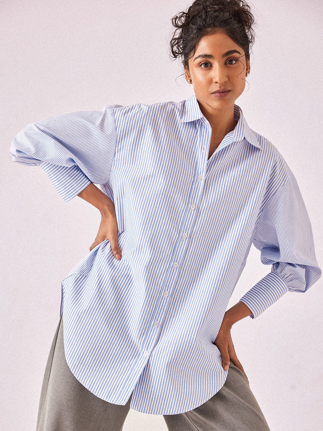 

The Label Life Spread Collar Striped Casual Shirt, Blue