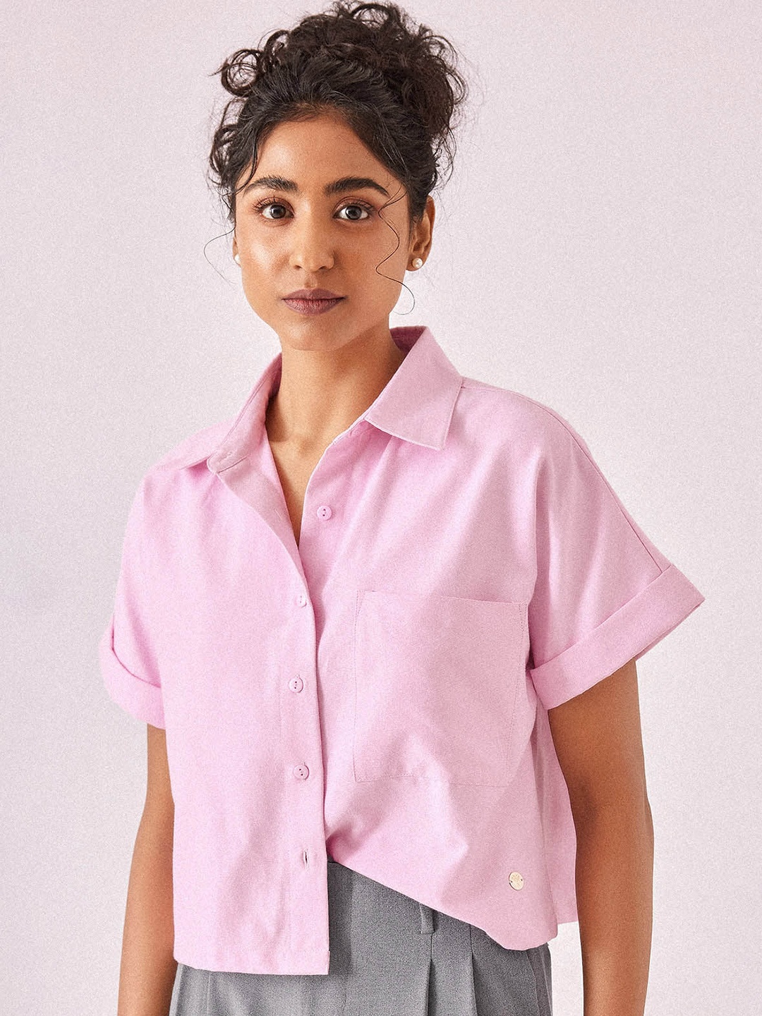 

The Label Life Spread Collar Boxy Casual Cotton Shirt, Pink