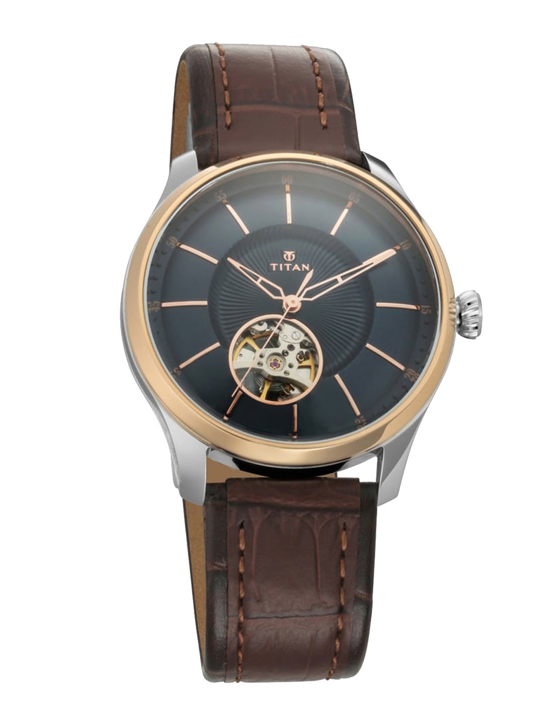 

Titan Men Textured Leather Straps Analogue Watch NQ1796KL03F, Black