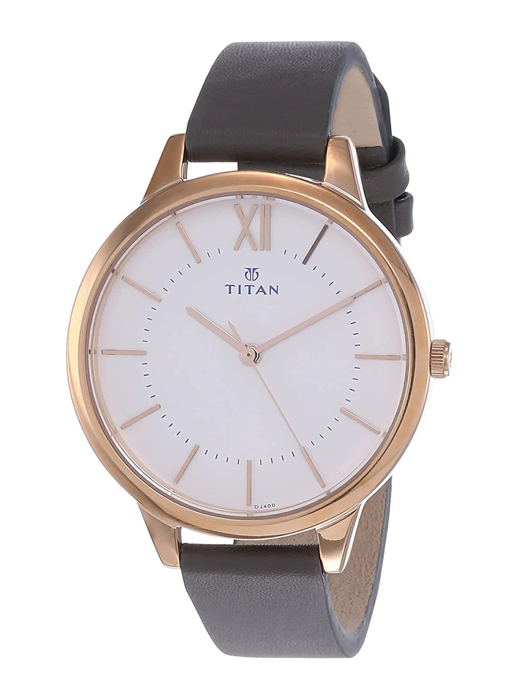 

Titan Women Textured Brass Dial & Leather Straps Analogue Watch NN2617WL01, Grey