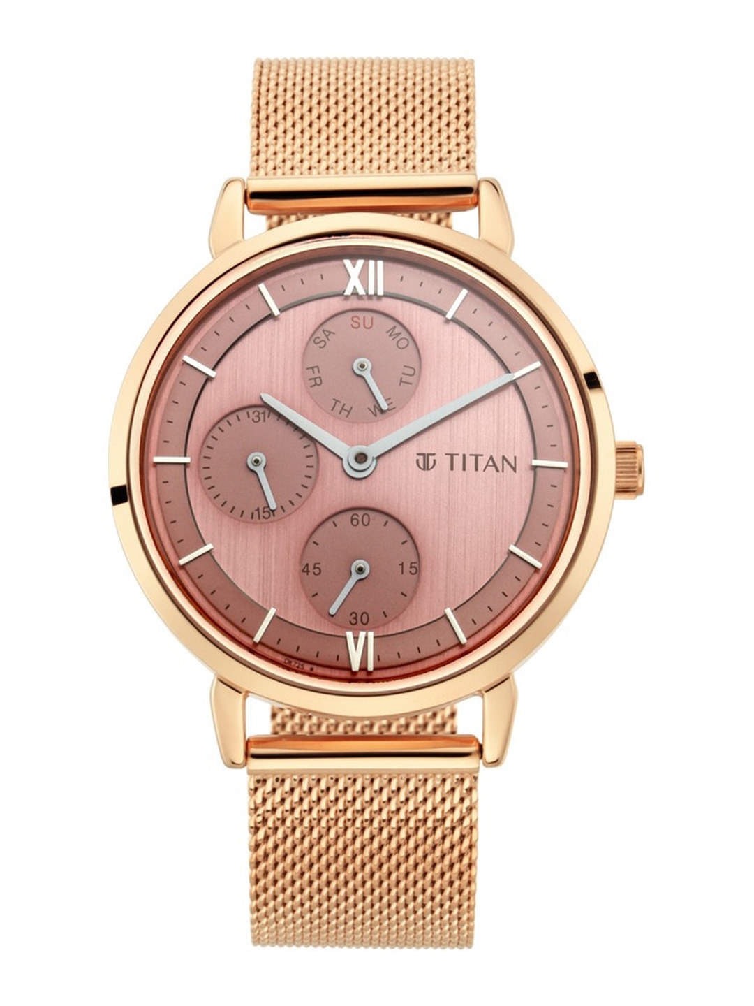 

Titan Women Brass Dial & Stainless Steel Bracelet Style Straps Analogue Watch NQ2652WM01, Rose gold