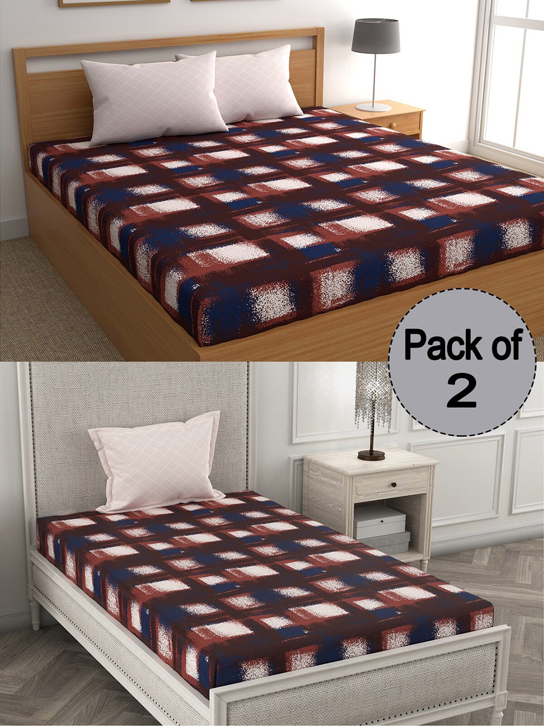 

CHHAVI INDIA Peach & Brown Abstract Printed 210 TC 2 Bedsheet Set With 3 Pillow Covers