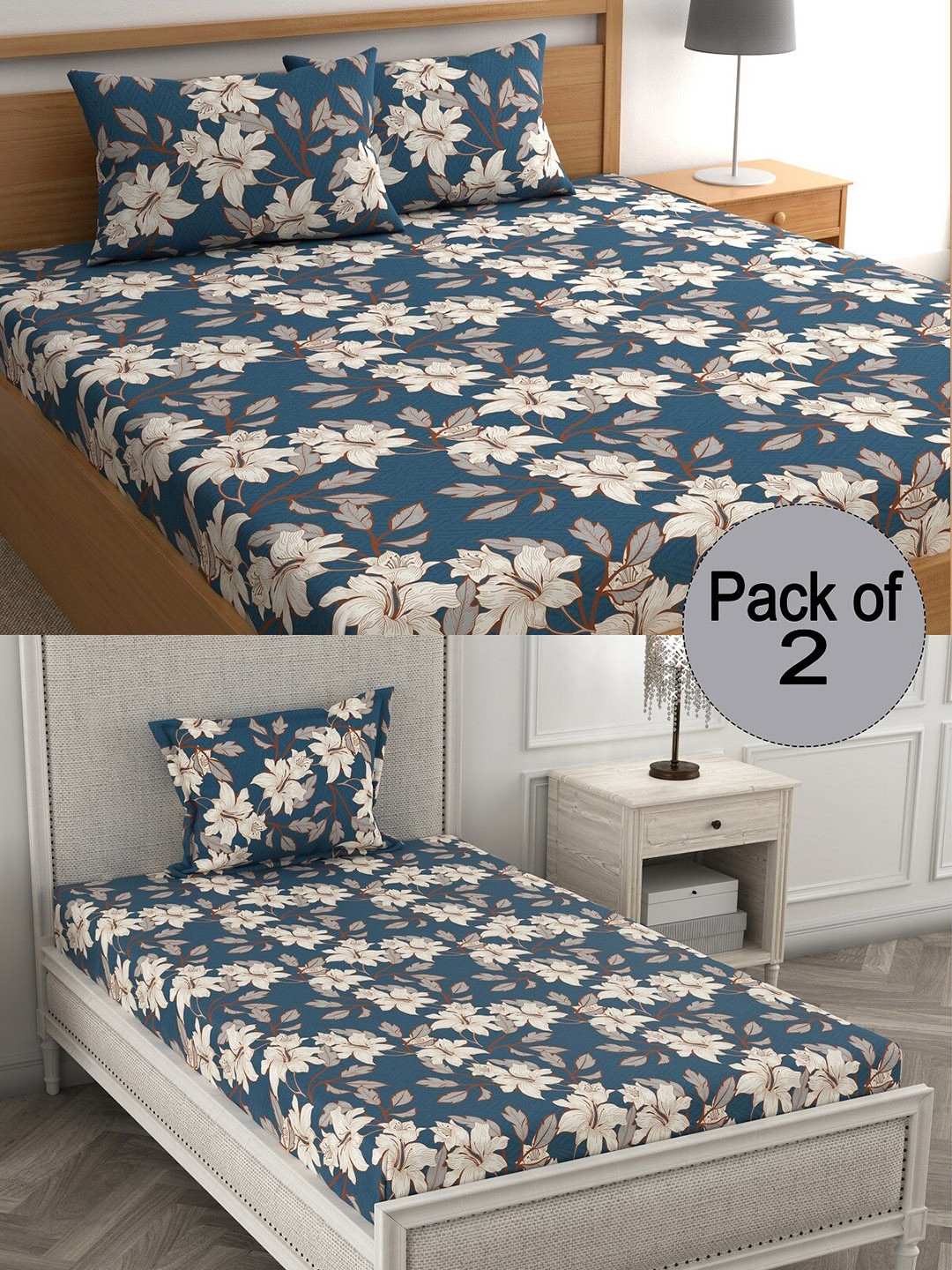 

CHHAVI INDIA Green & White Floral Printed 210 TC 2 Bedsheet & 3 Pillow Covers