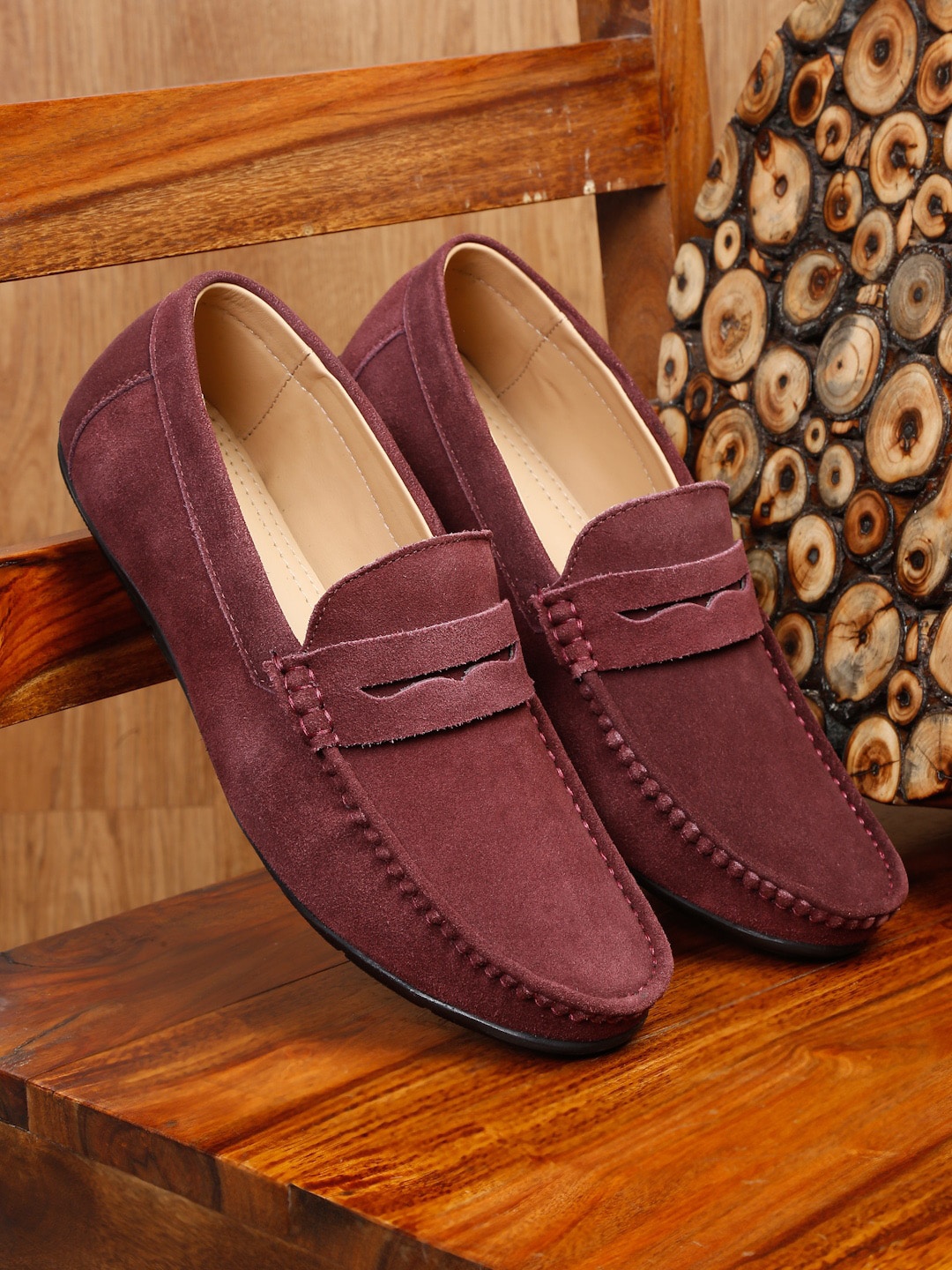 

Teakwood Leathers Men Lightweight Suede Penny Loafers, Purple