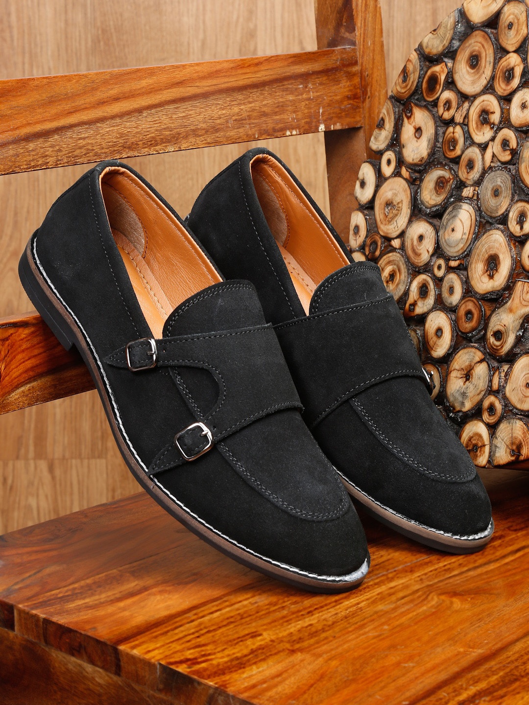 

Teakwood Leathers Men Lightweight Suede Monks, Black