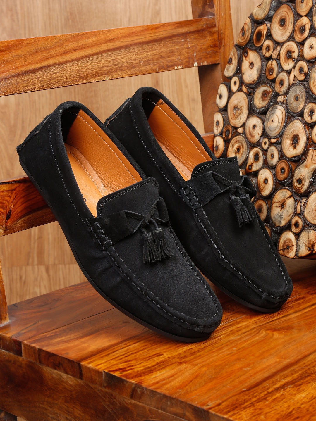 

Teakwood Leathers Men Lightweight Suede Tassel Loafers, Black