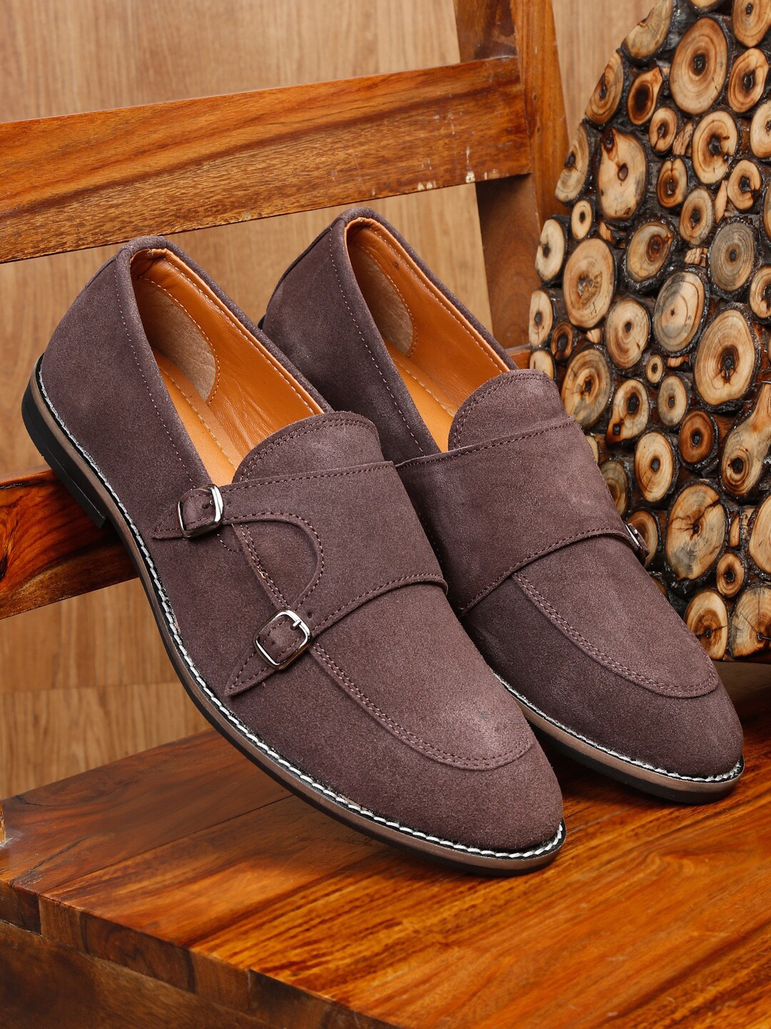 

Teakwood Leathers Men Suede Lightweight Monks, Brown