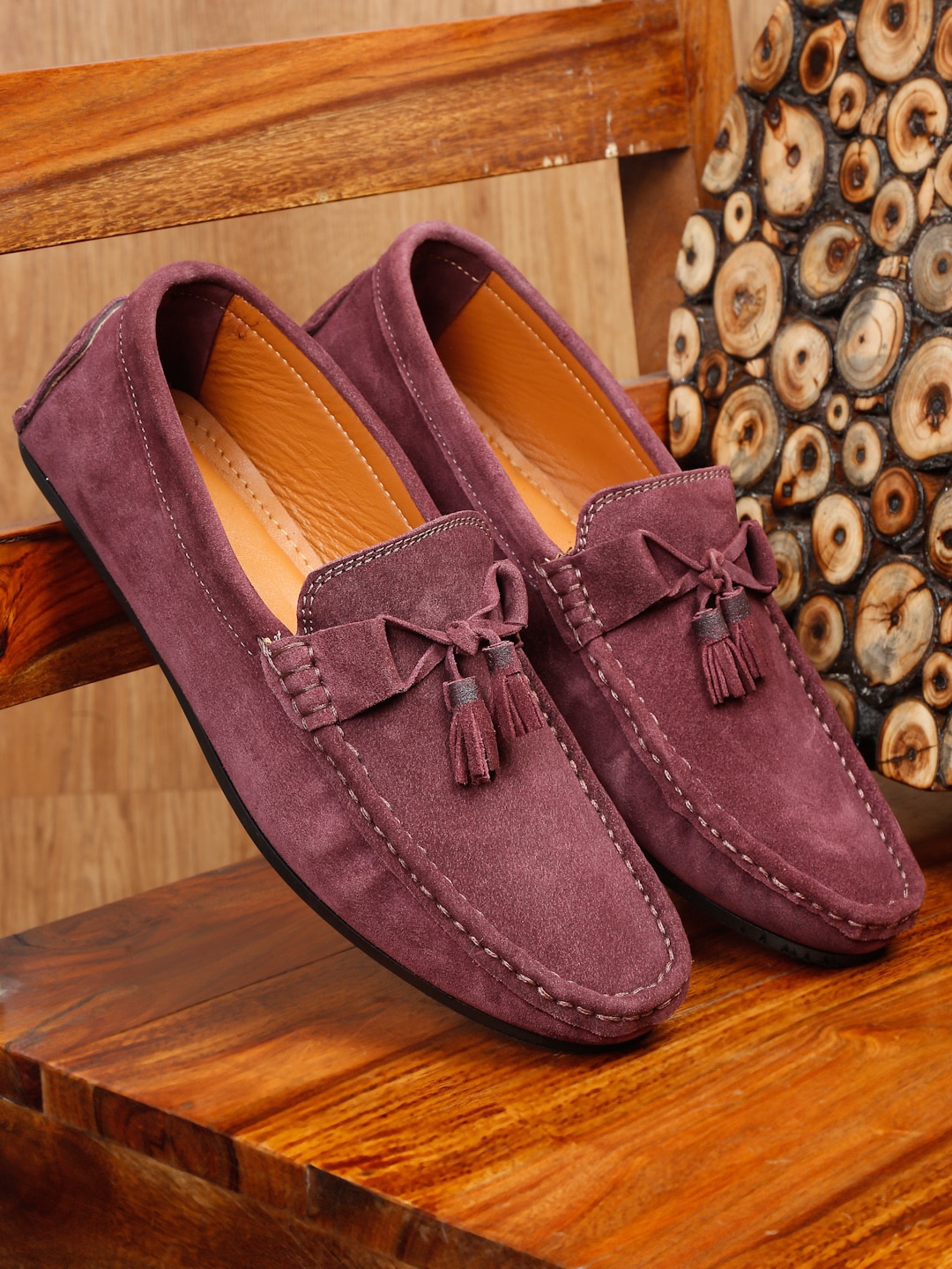 

Teakwood Leathers Men Lightweight Suede Tassel Loafers, Purple