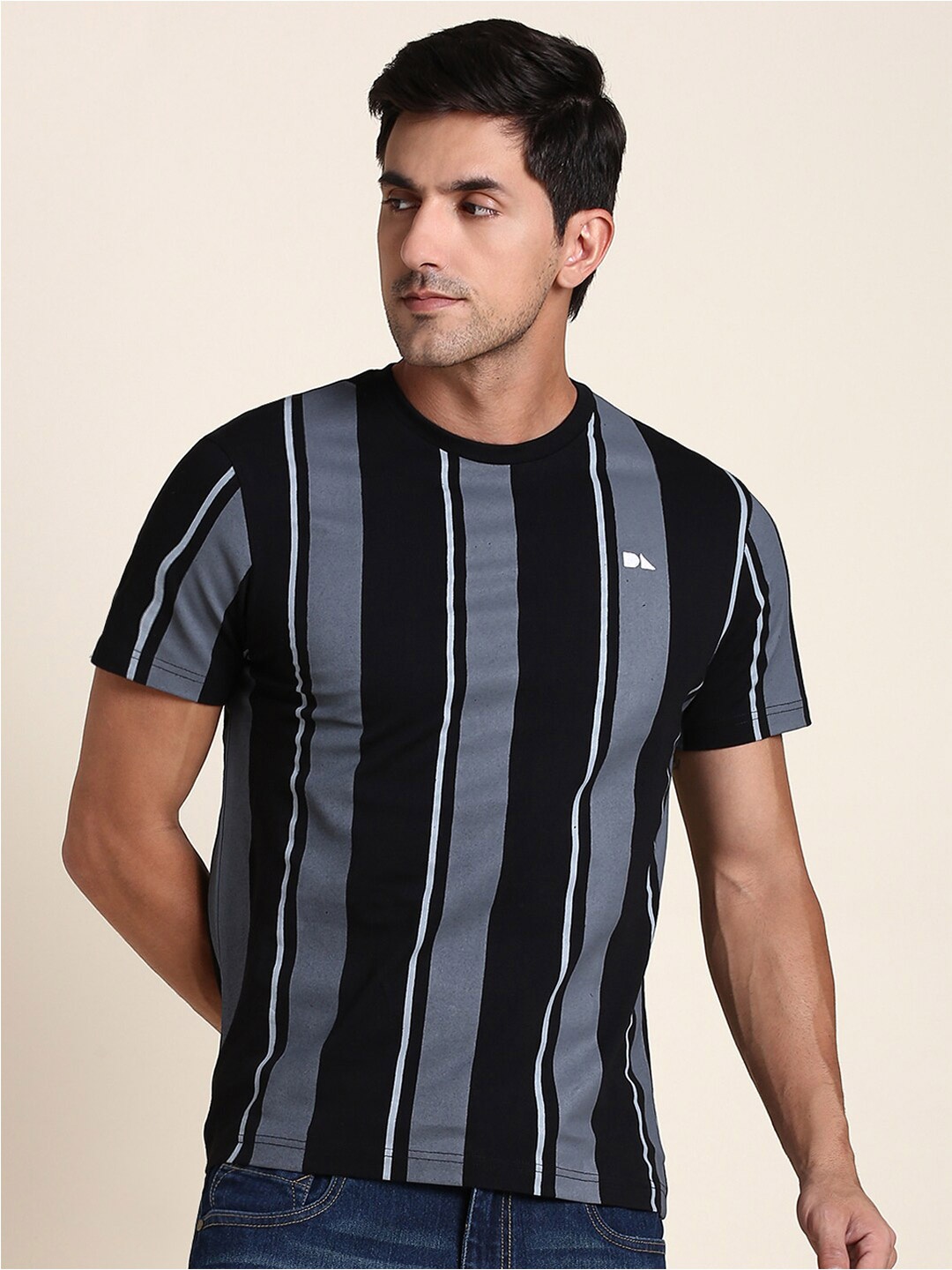 

Dennis Lingo Striped Round Neck T-shirt, Black