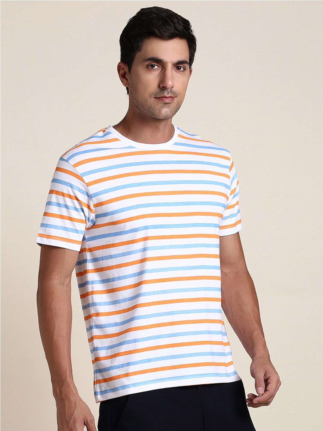

Dennis Lingo Striped Round Neck T-shirt, White