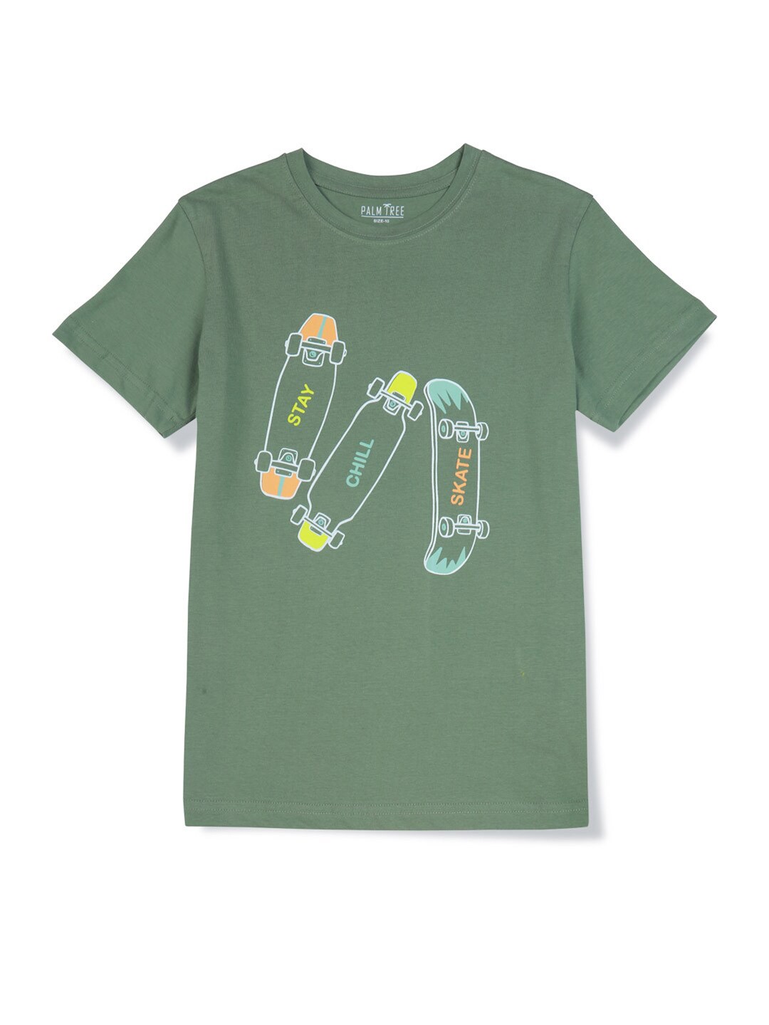 

Palm Tree Boys Graphic Printed Cotton T-shirt, Green