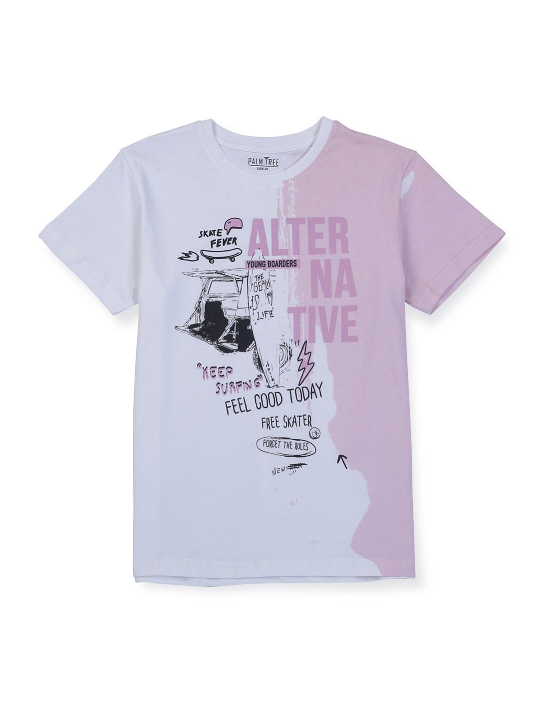 

Palm Tree Infant Boys Typography Printed Cotton T-shirt, Lavender