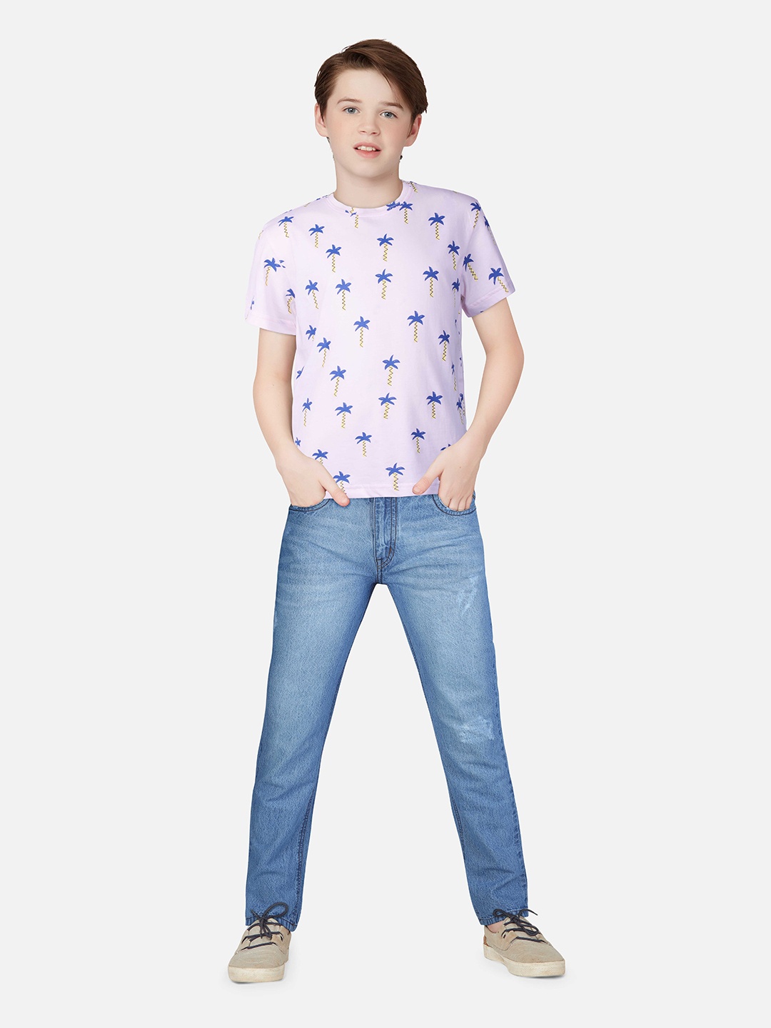 

Palm Tree Boys Conversational Printed T-shirt, Lavender