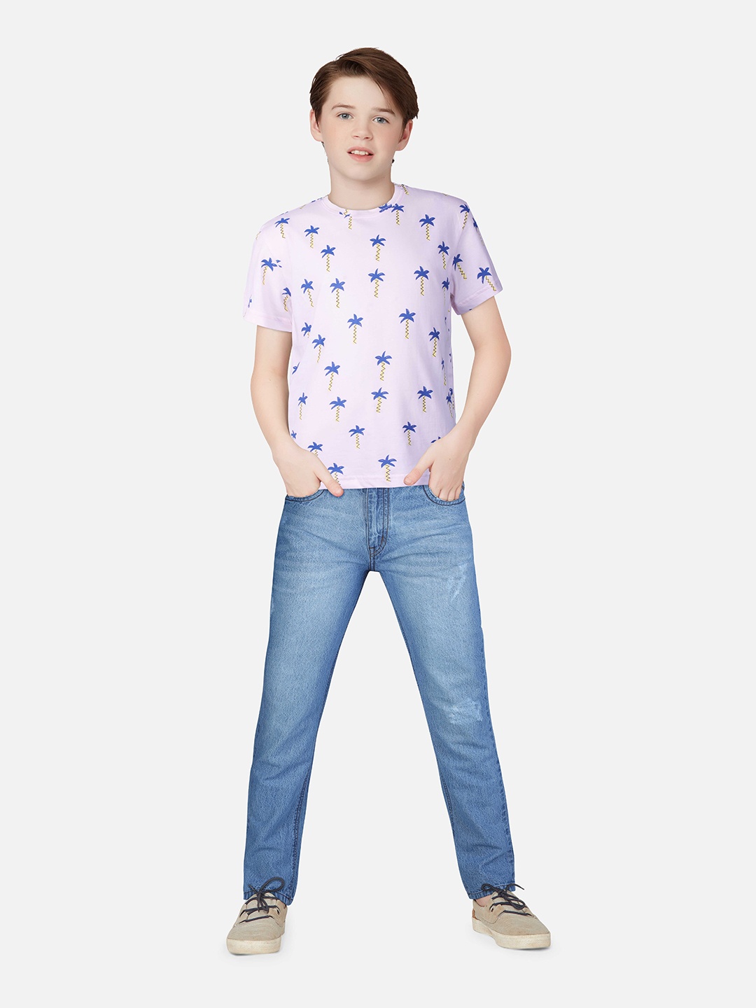

Palm Tree Boys Floral Printed Cotton T-shirt, Lavender