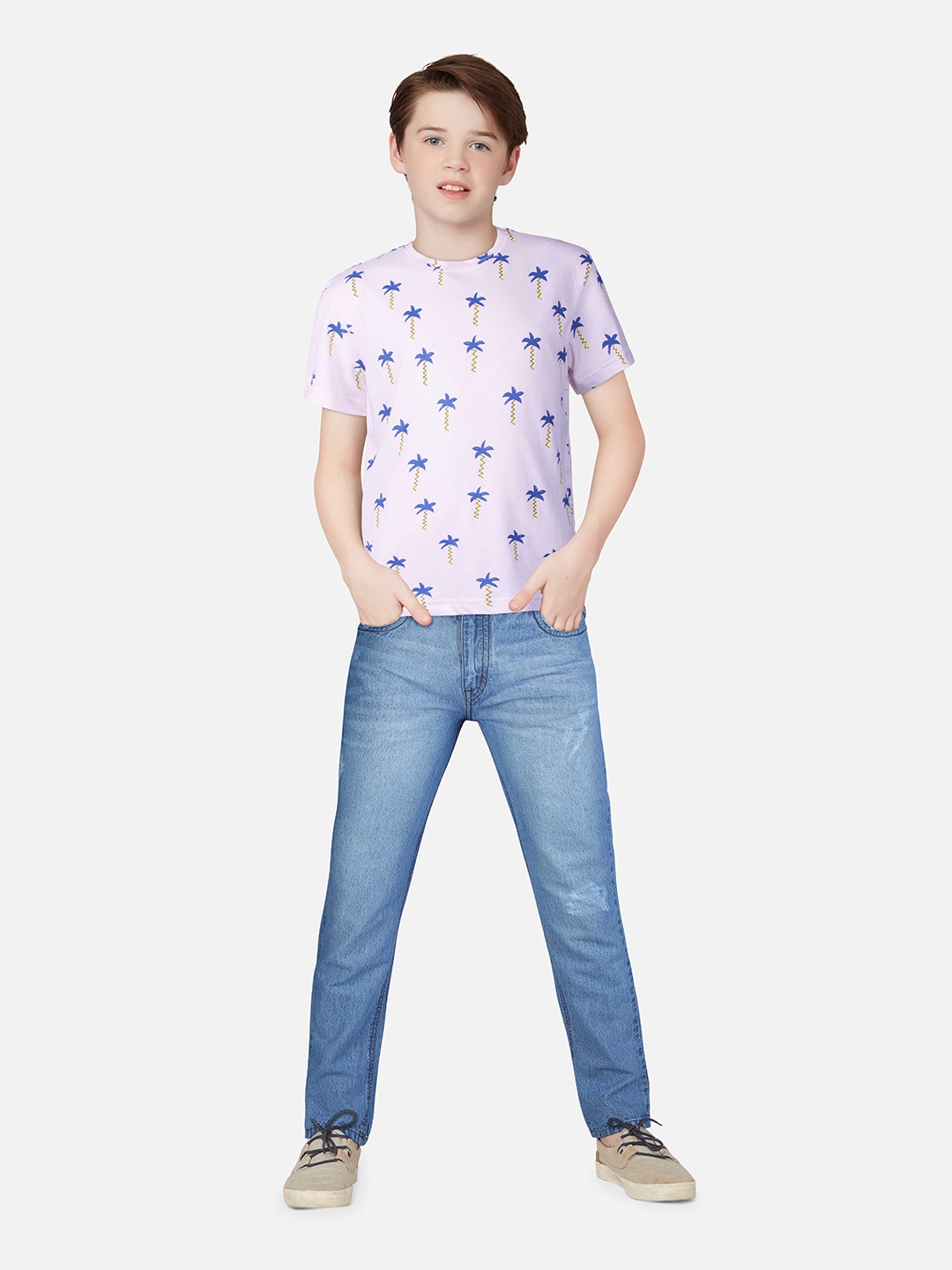 

Palm Tree Boys Conversational Printed T-shirt, Lavender