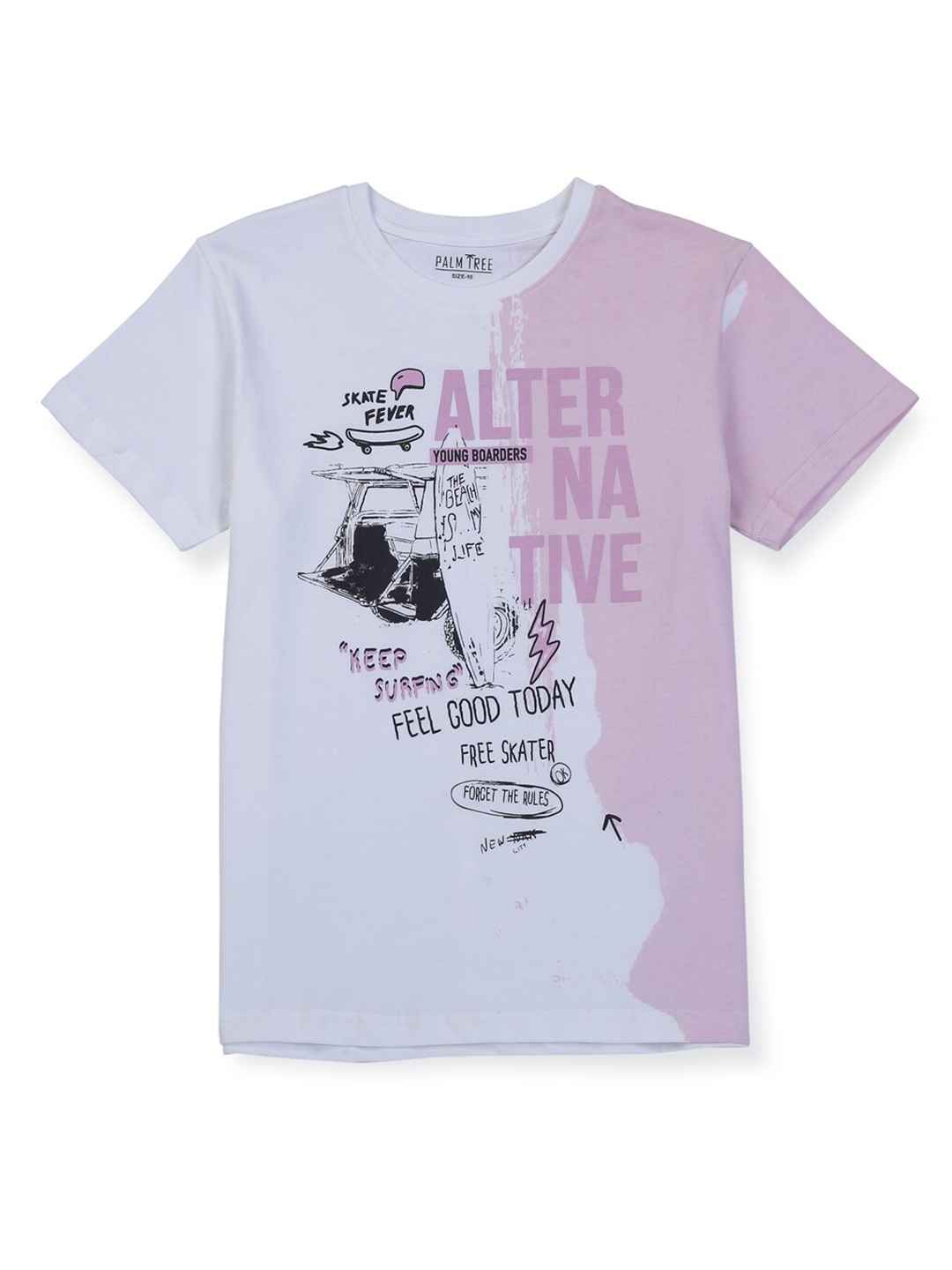 

Palm Tree Boys Typography Printed Cotton T-shirt, Lavender