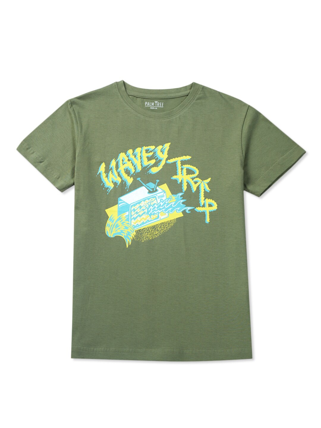 

Palm Tree Infant Boys Typography Printed Cotton T-shirt, Olive