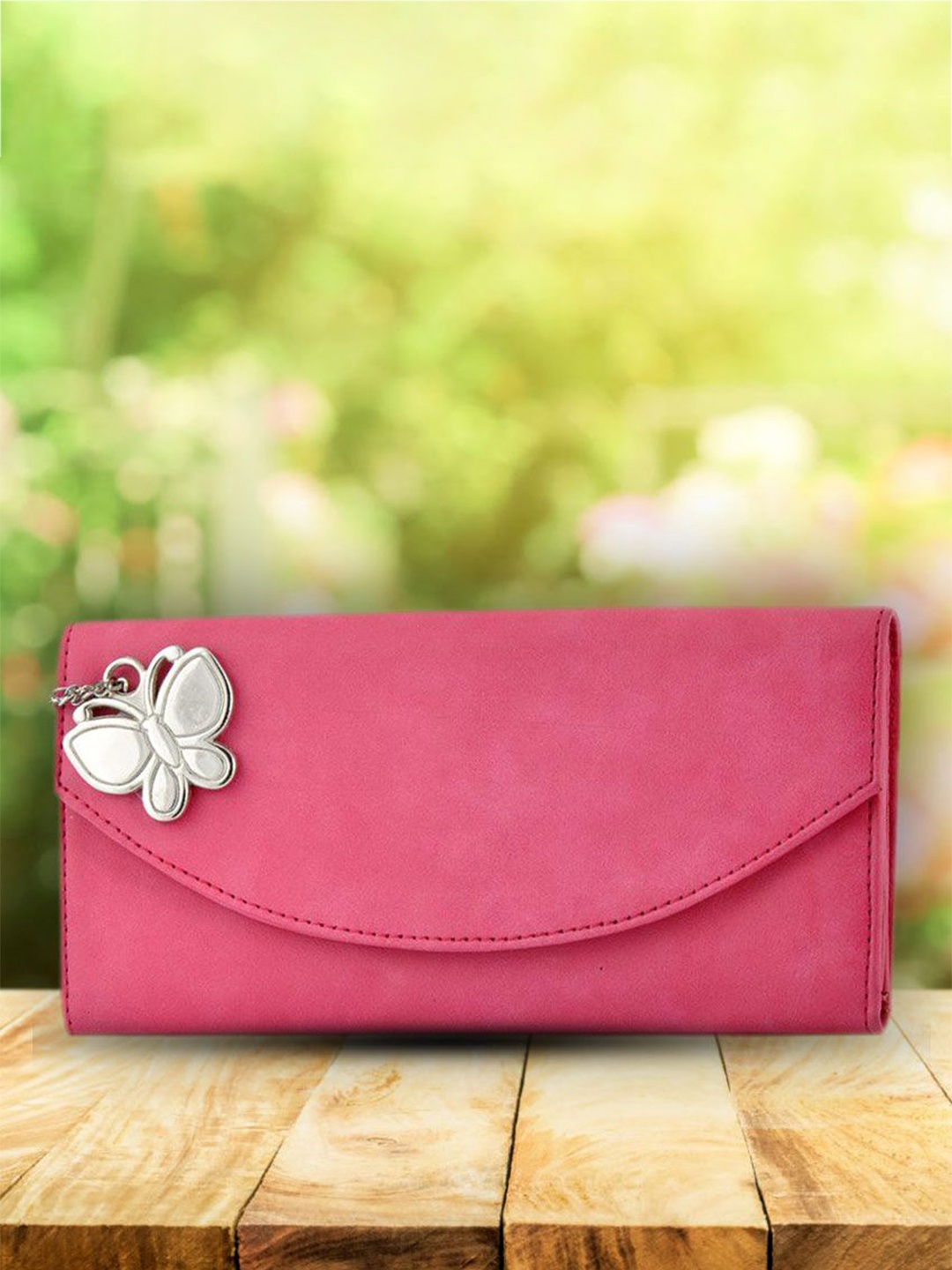 

Butterflies Button Closure Envelop Wallet, Pink