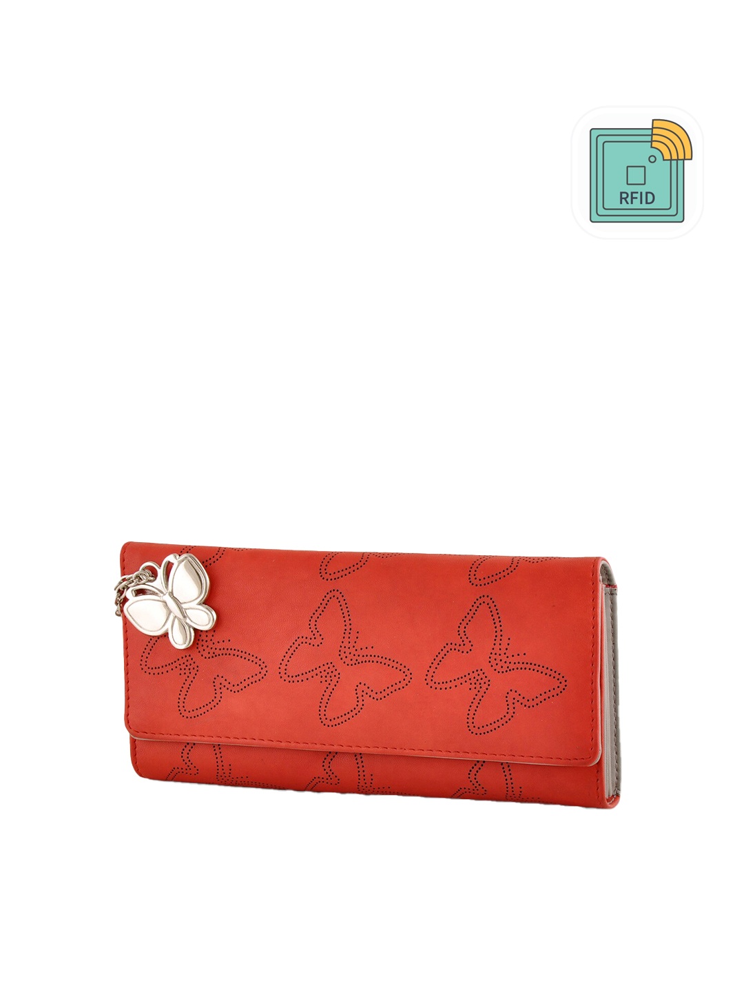 

Butterflies Women Self Design Envelope Rfid Wallet, Red