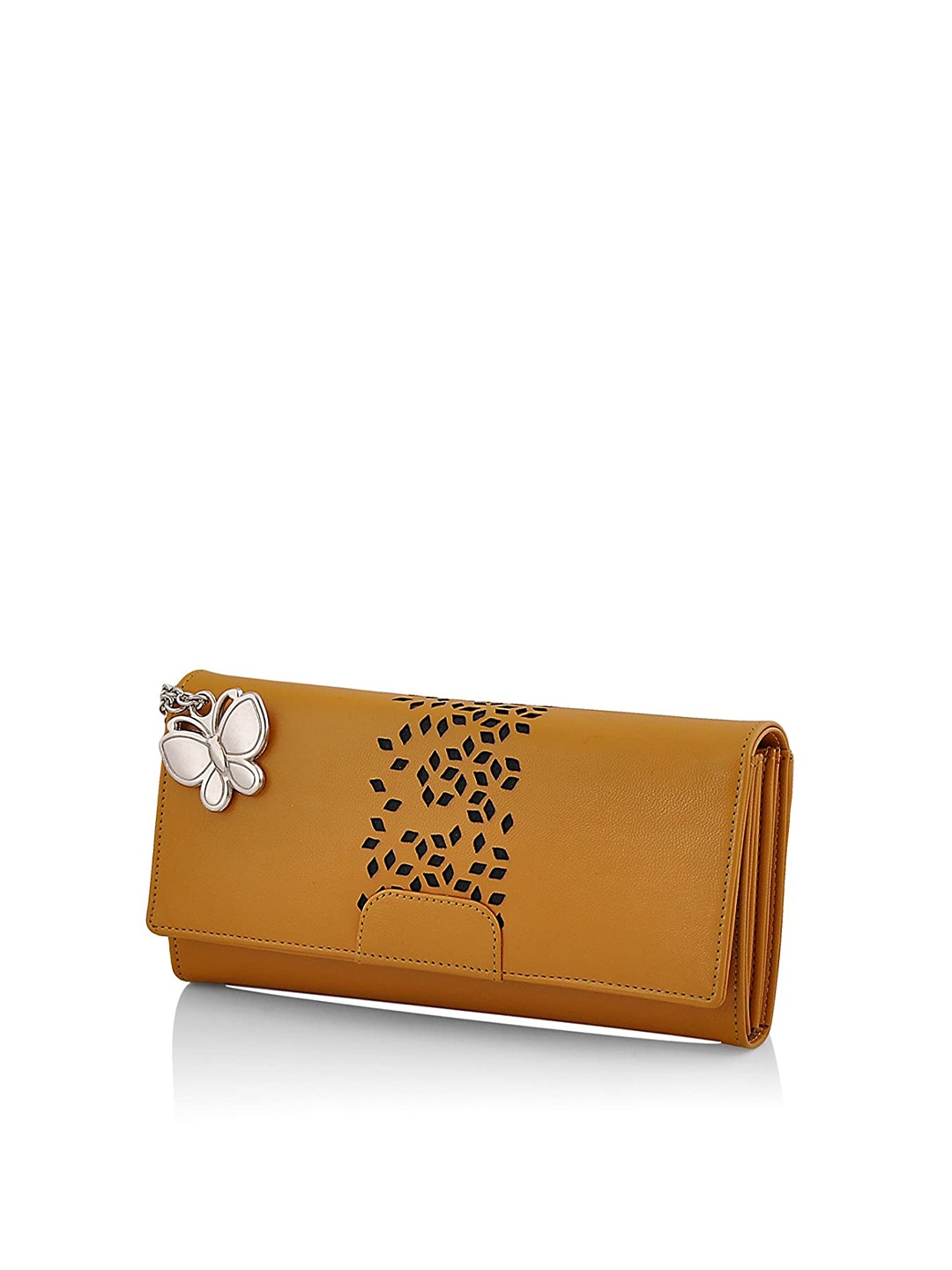 

Butterflies Textured Envelop Wallet With Cut Work, Mustard