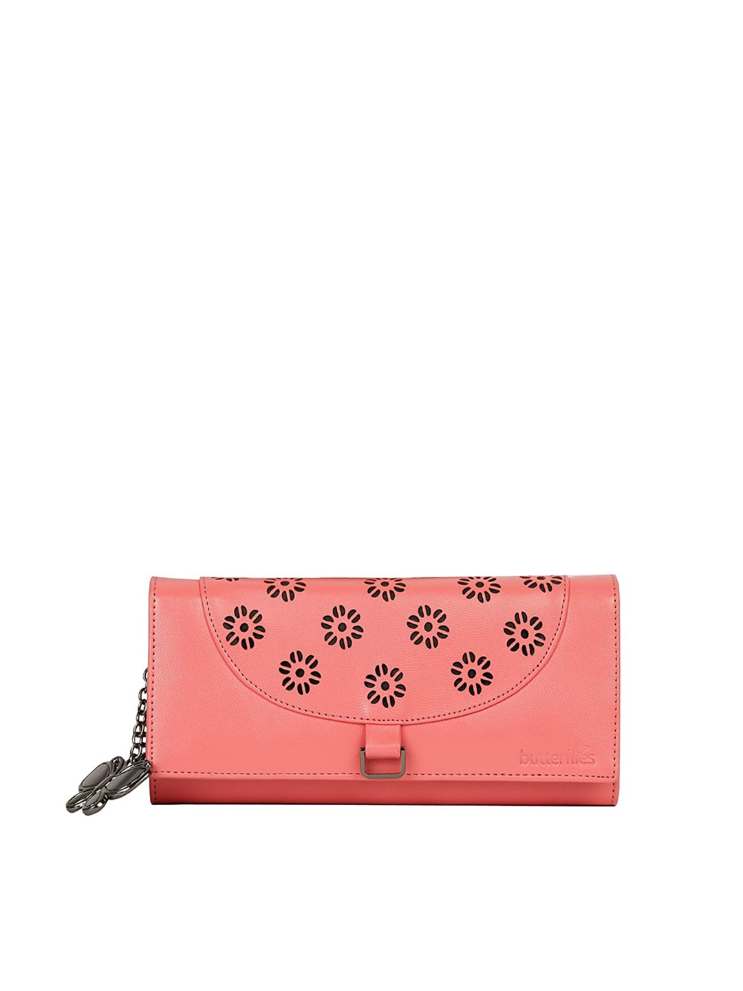 

Butterflies Envelop Wallet with Floral Cut Work, Peach