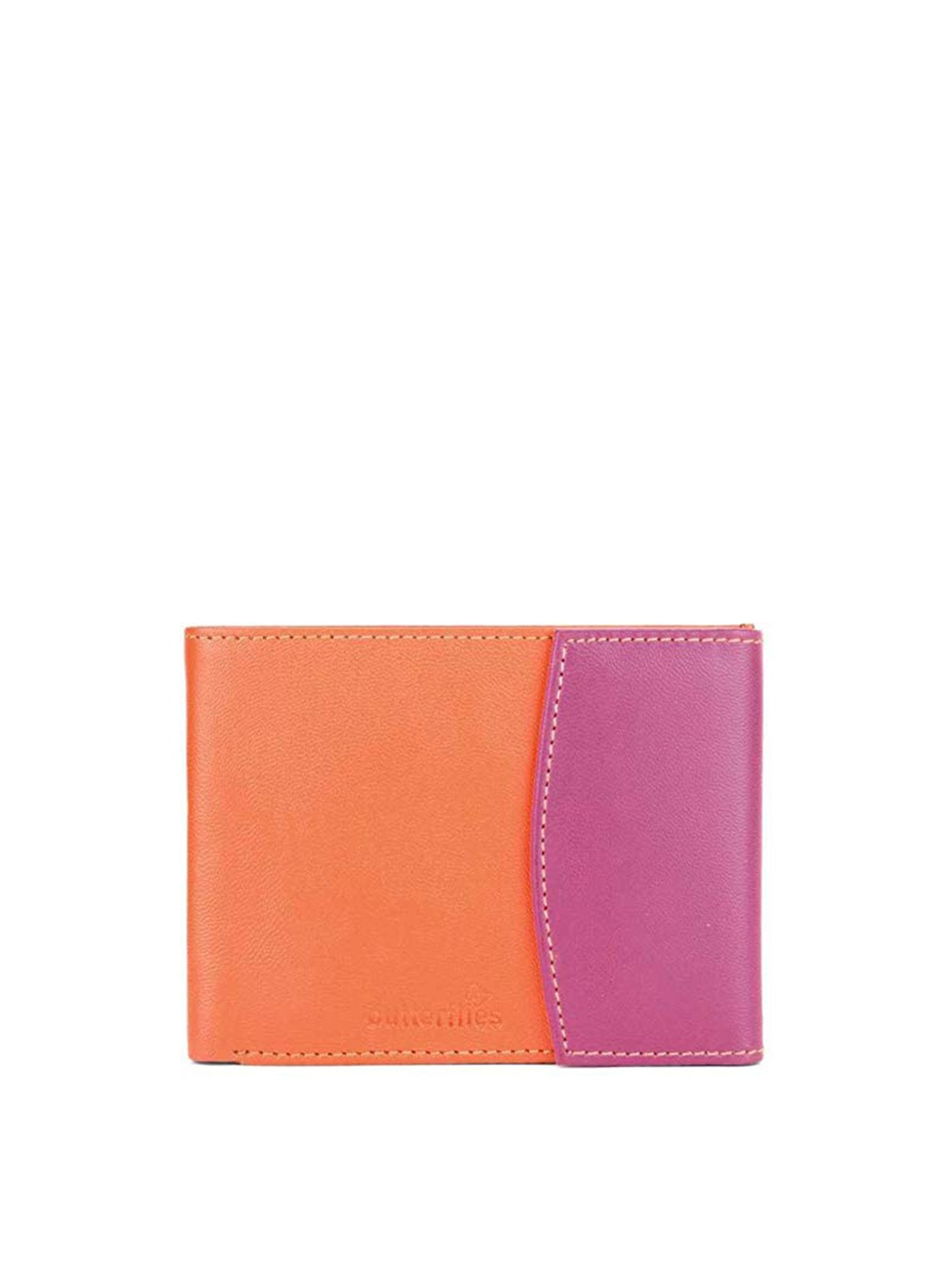 

Butterflies Women Pink & Orange PU Two Fold Wallet with SD Card Holder