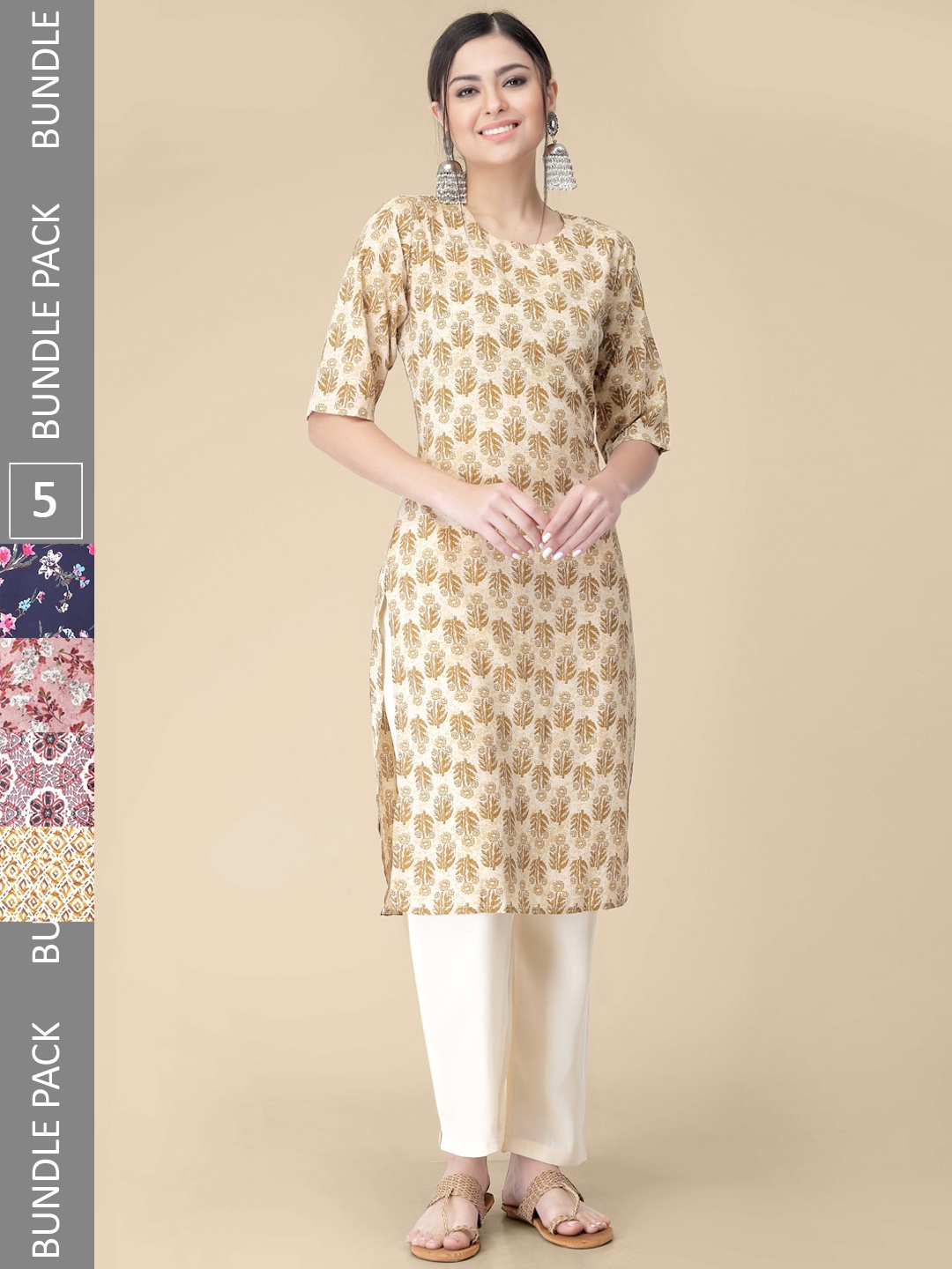 

7Threads A Selection Of 5 Printed Straight Kurtas, Mustard