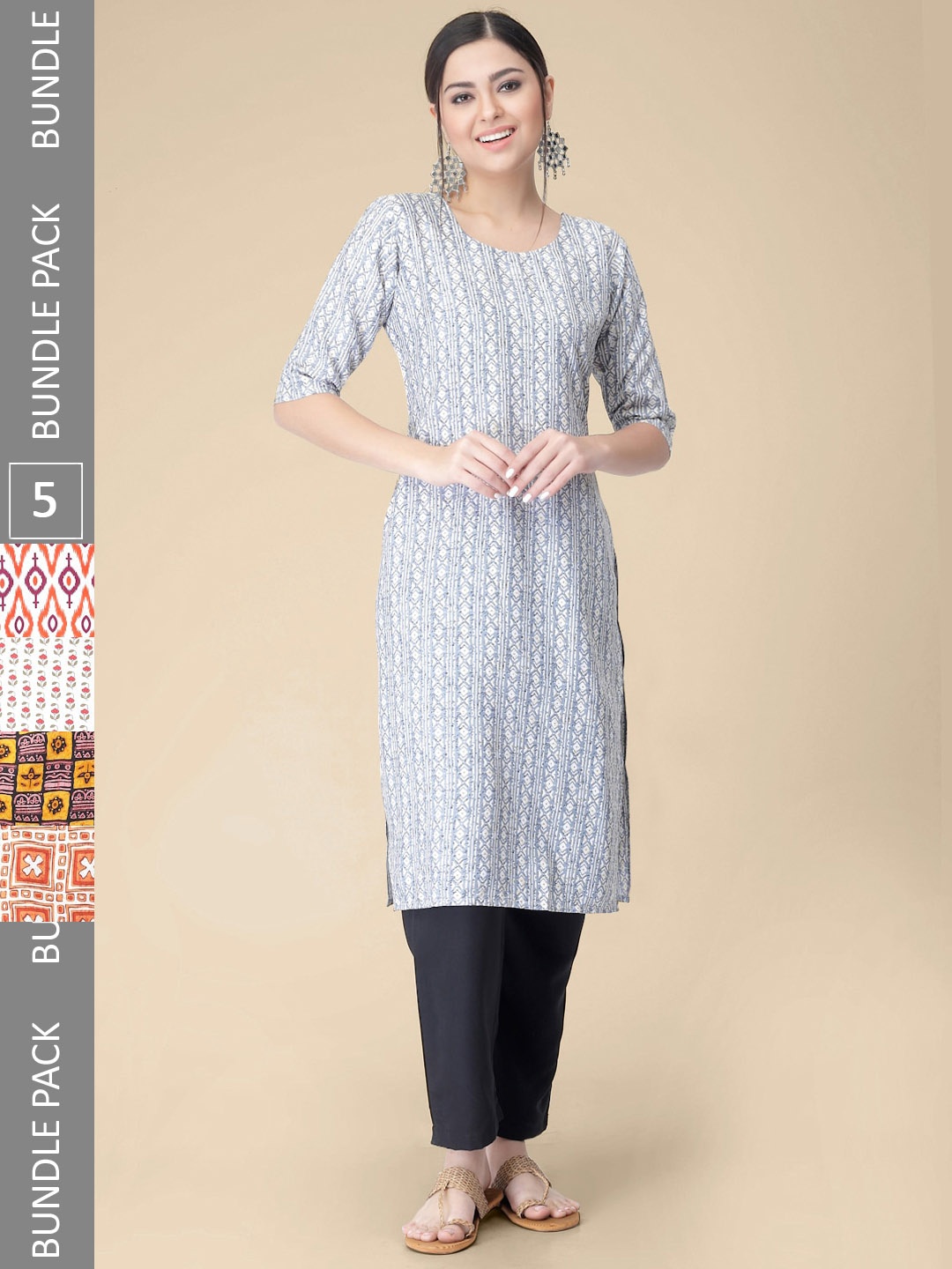 

7Threads A Selection Of 5 Printed Straight Kurtas, White