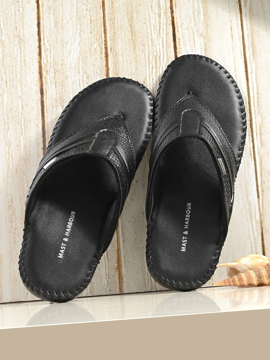 

Mast & Harbour Men Black Open Toe Comfort Sandals