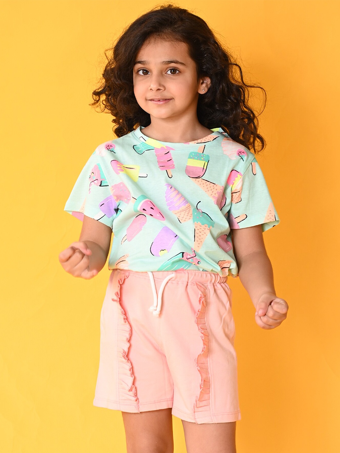 

Anthrilo Girls Printed T-shirt with Shorts, Sea green
