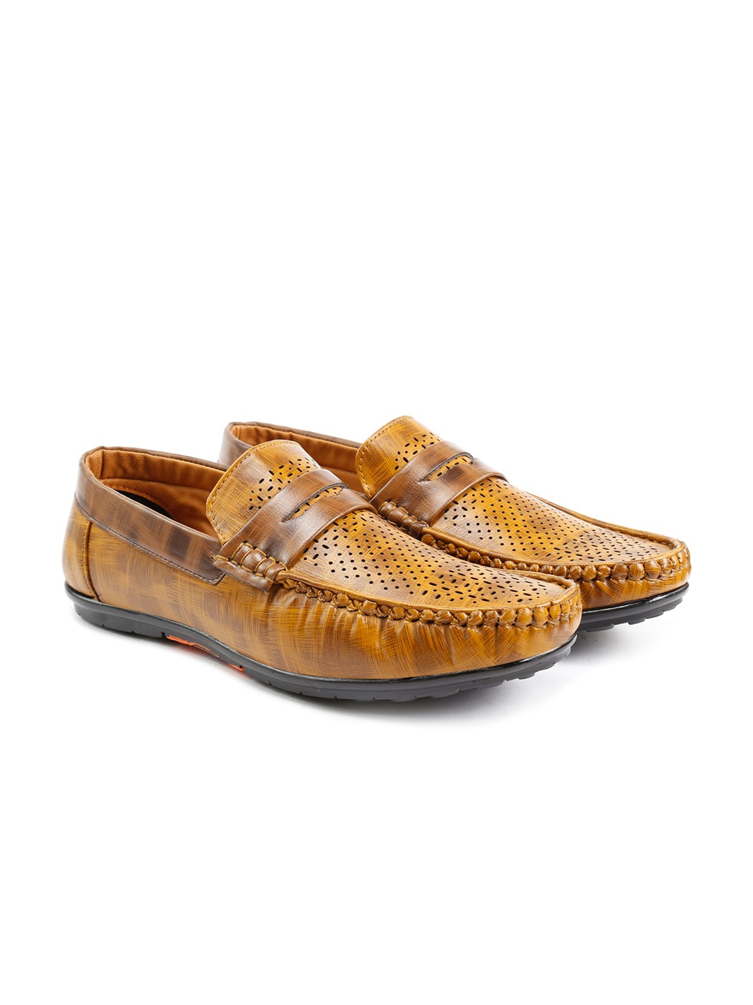 

Bxxy Men Perforations Lightweight Penny Loafers With Laser Cuts, Tan