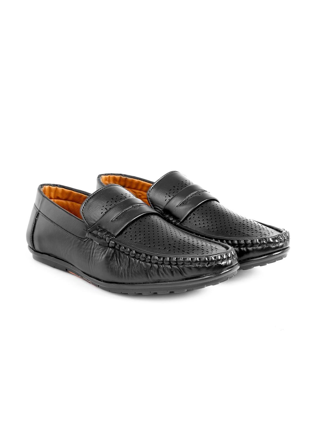 

Bxxy Men Perforations Lightweight Penny Loafers With Laser Cuts, Black