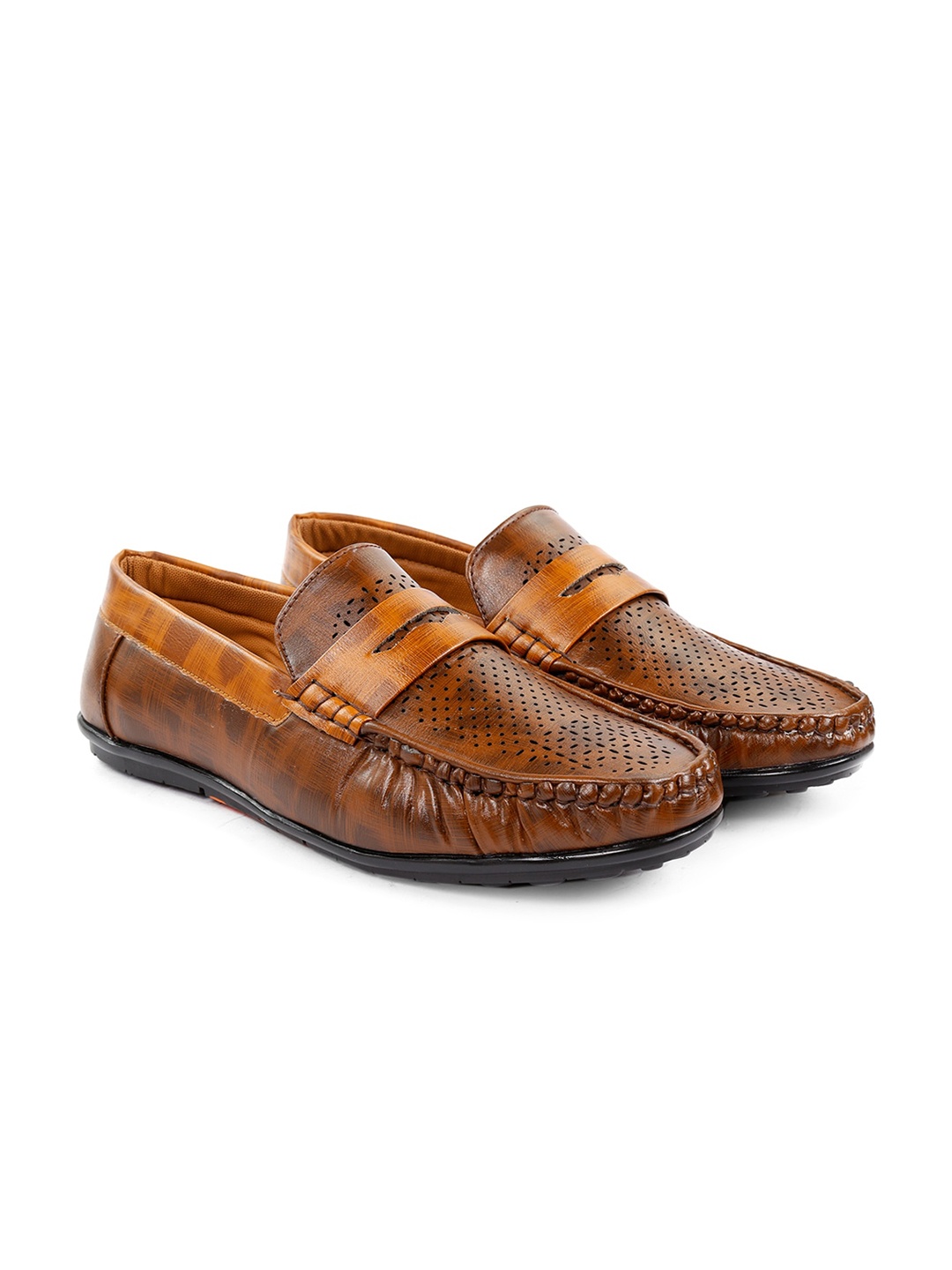 

Bxxy Men Perforations Lightweight Penny Loafers With Laser Cuts, Brown