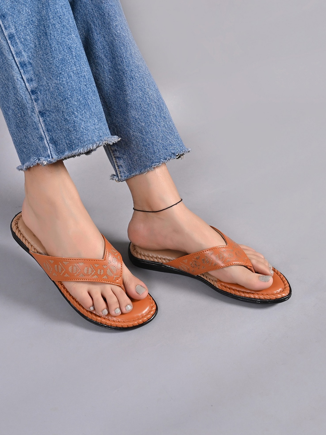 

Myra Women Textured Open Toe Flats, Tan